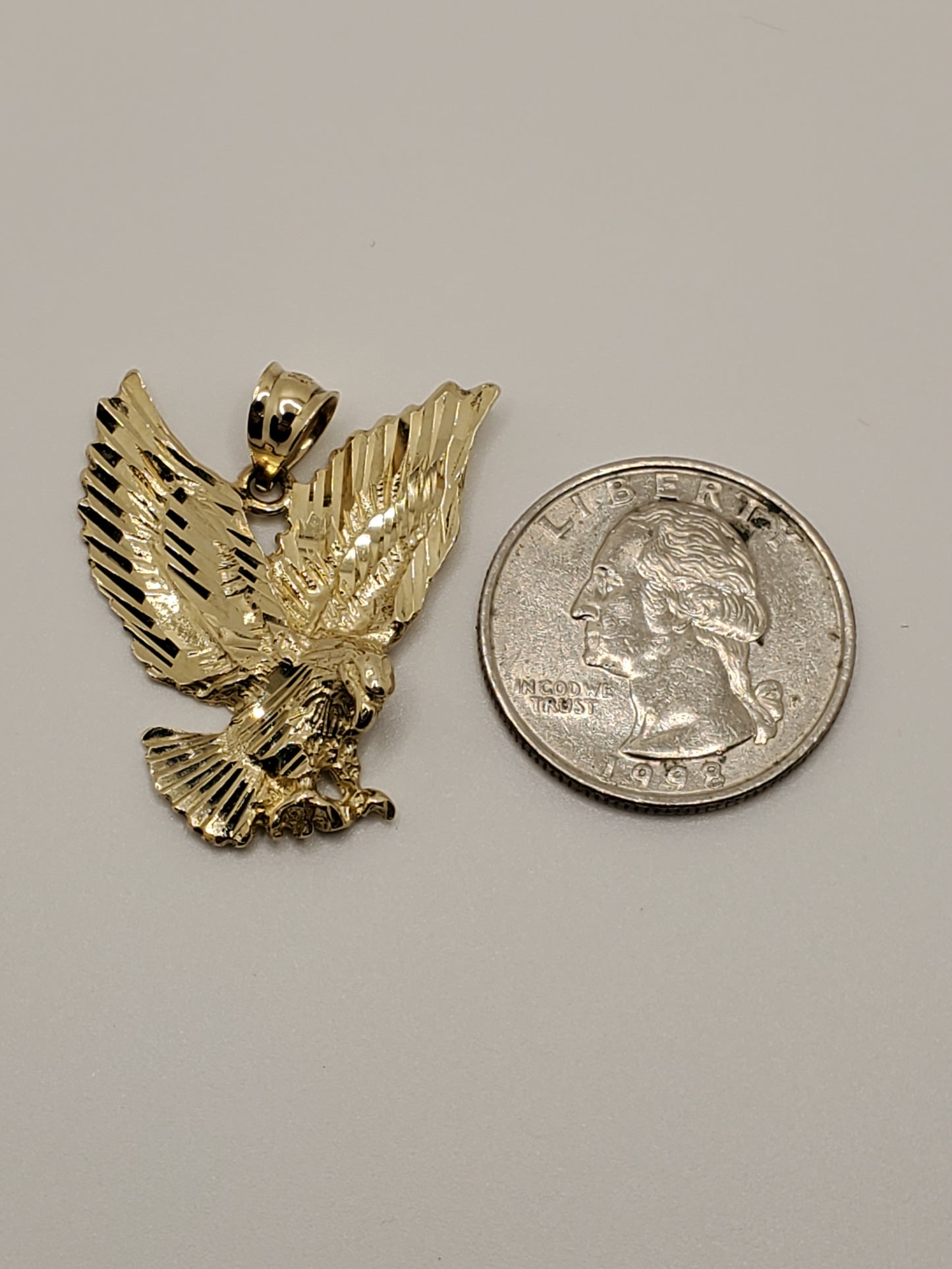 14k Solid Gold Diamond Cut Eagle Charm Pendant