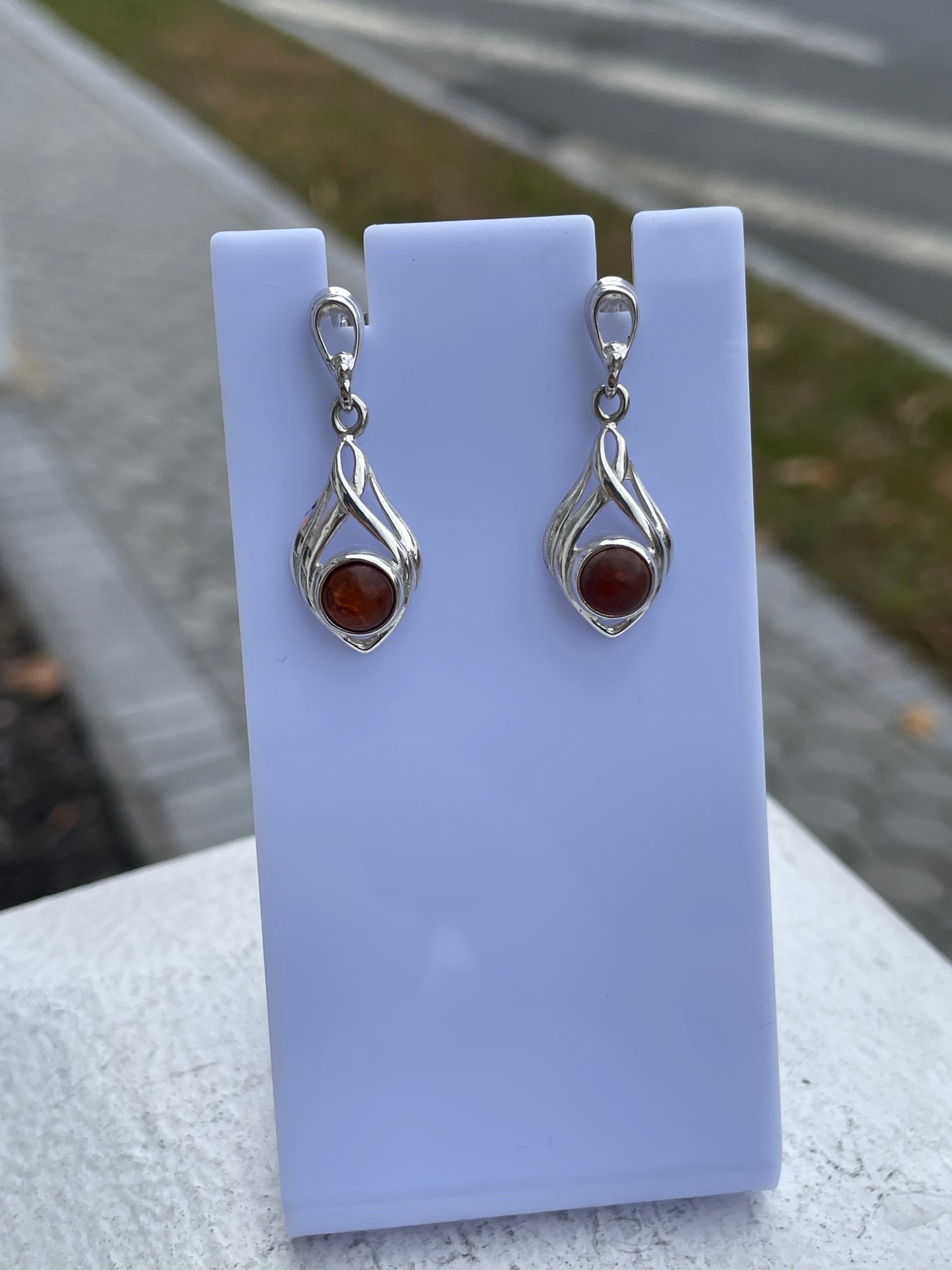 925 Sterling Silver Natural Amber Dangle Earrings