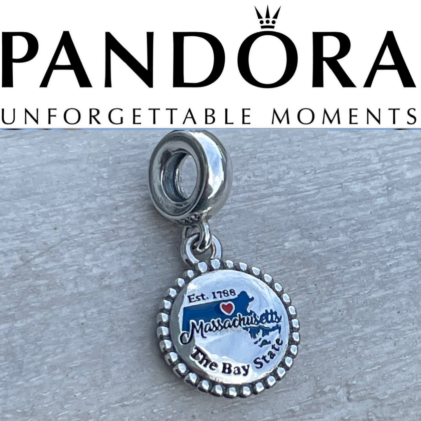 Pandora Massachusetts State Exclusive Dangle Map Travel Charm