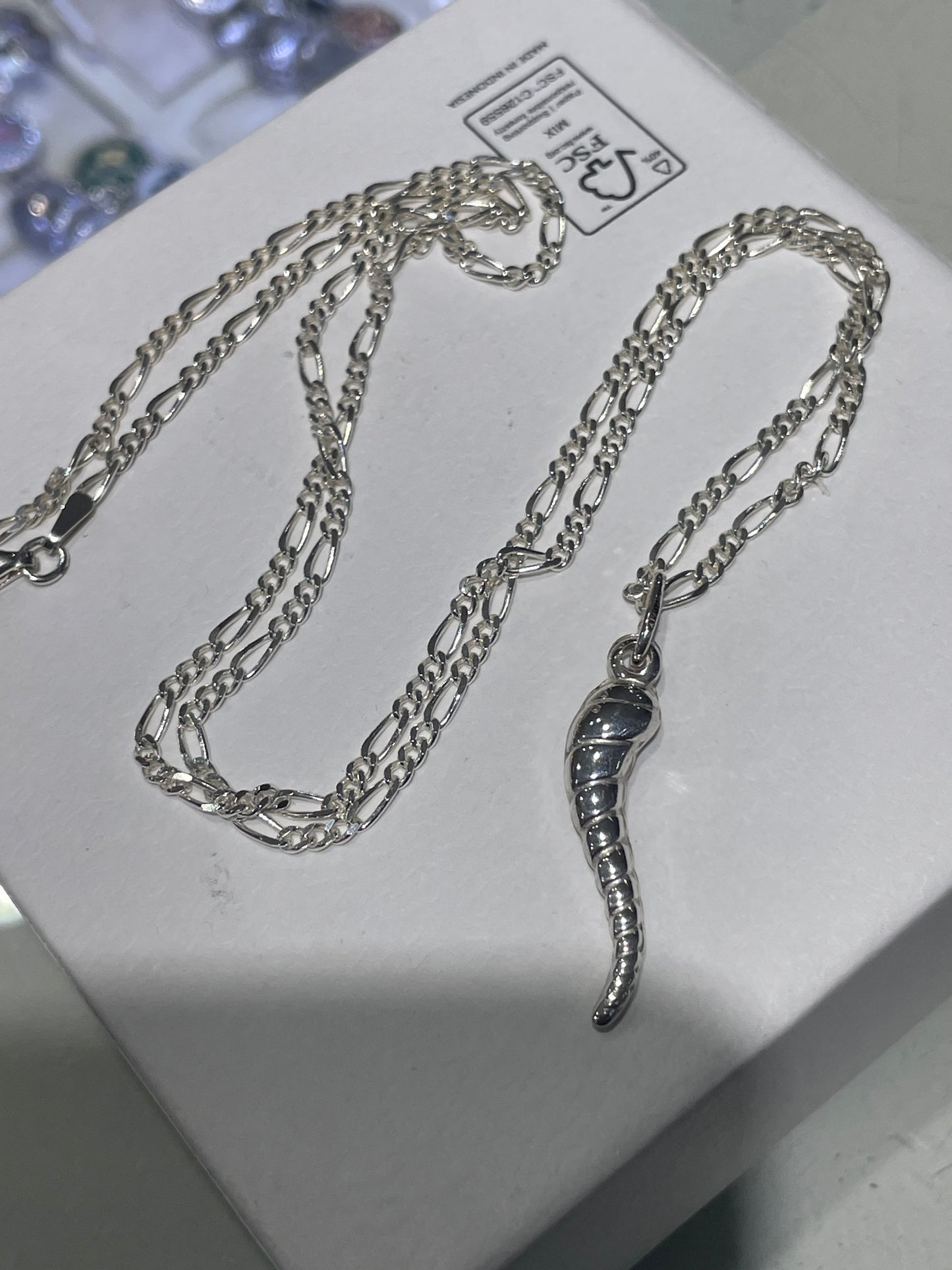 925 Sterling Silver Italian Horn Necklace