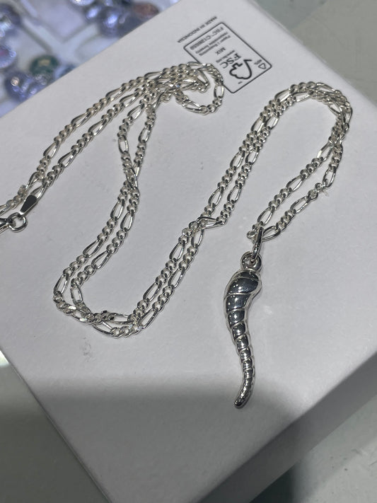 925 Sterling Silver Italian Horn Necklace