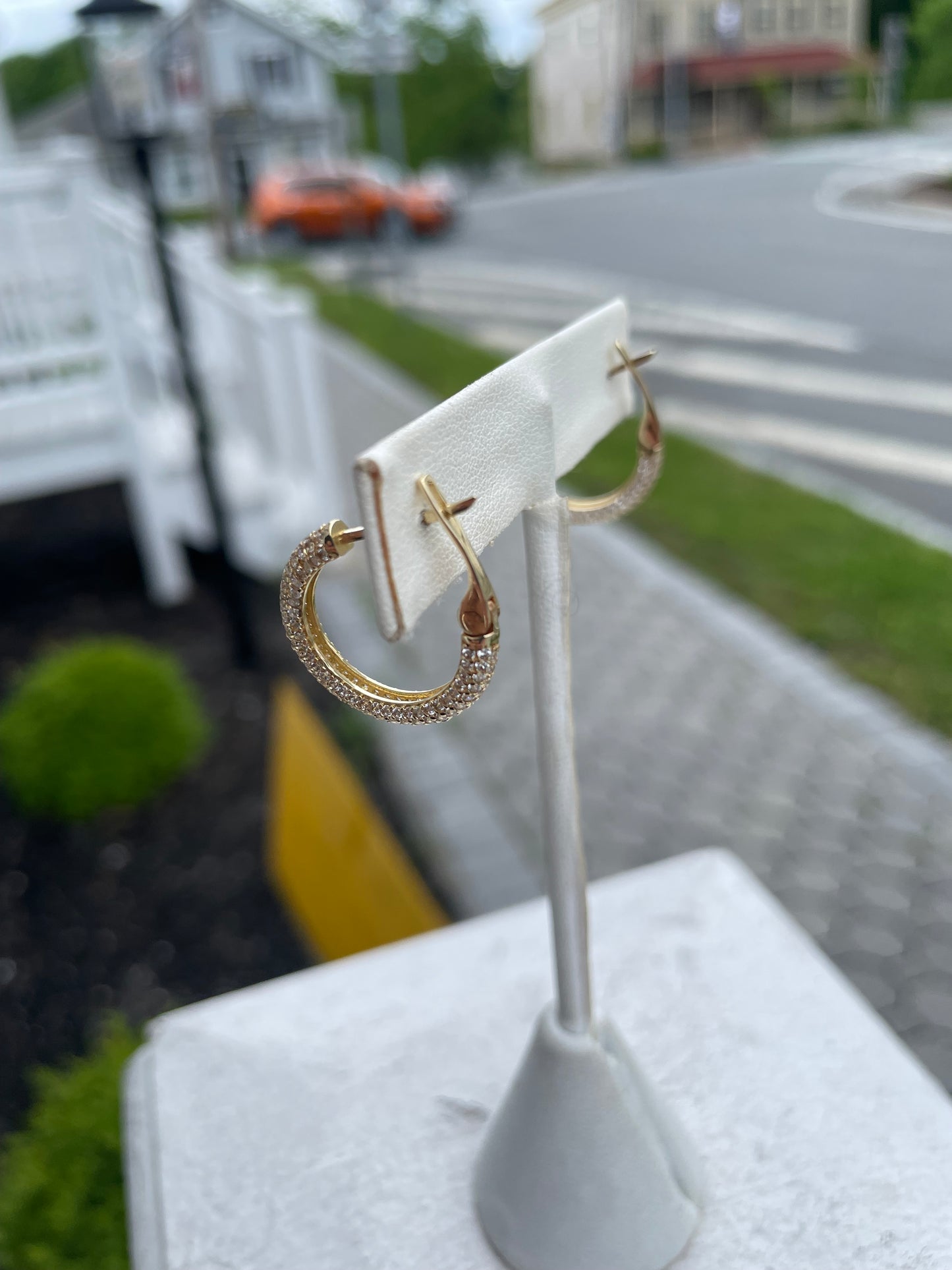 14k Gold Full Pavé Cz Hoop Earrings