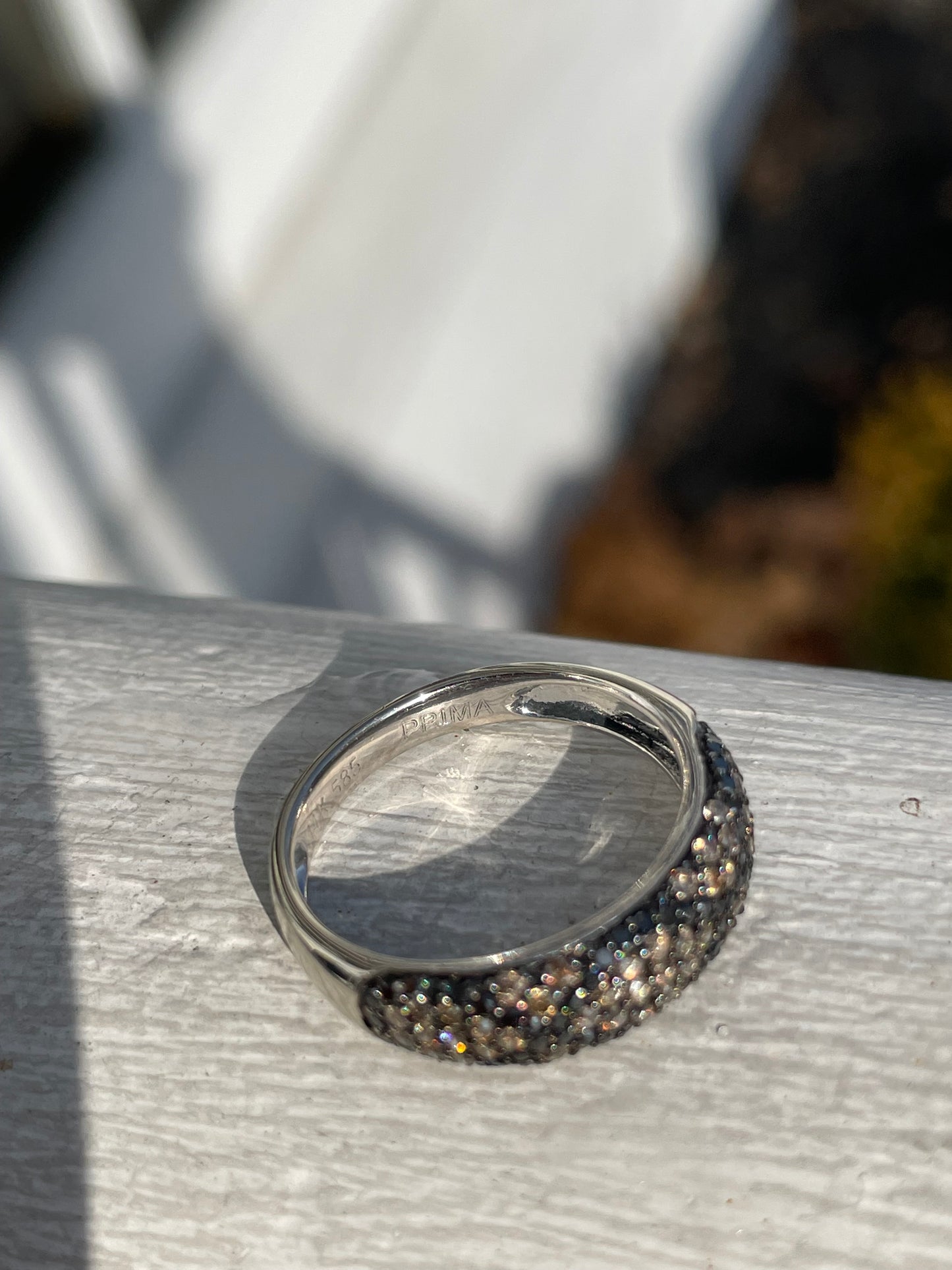 Designer Prima 14k White Gold Chocolate & Black Diamond Band Ring Size 7