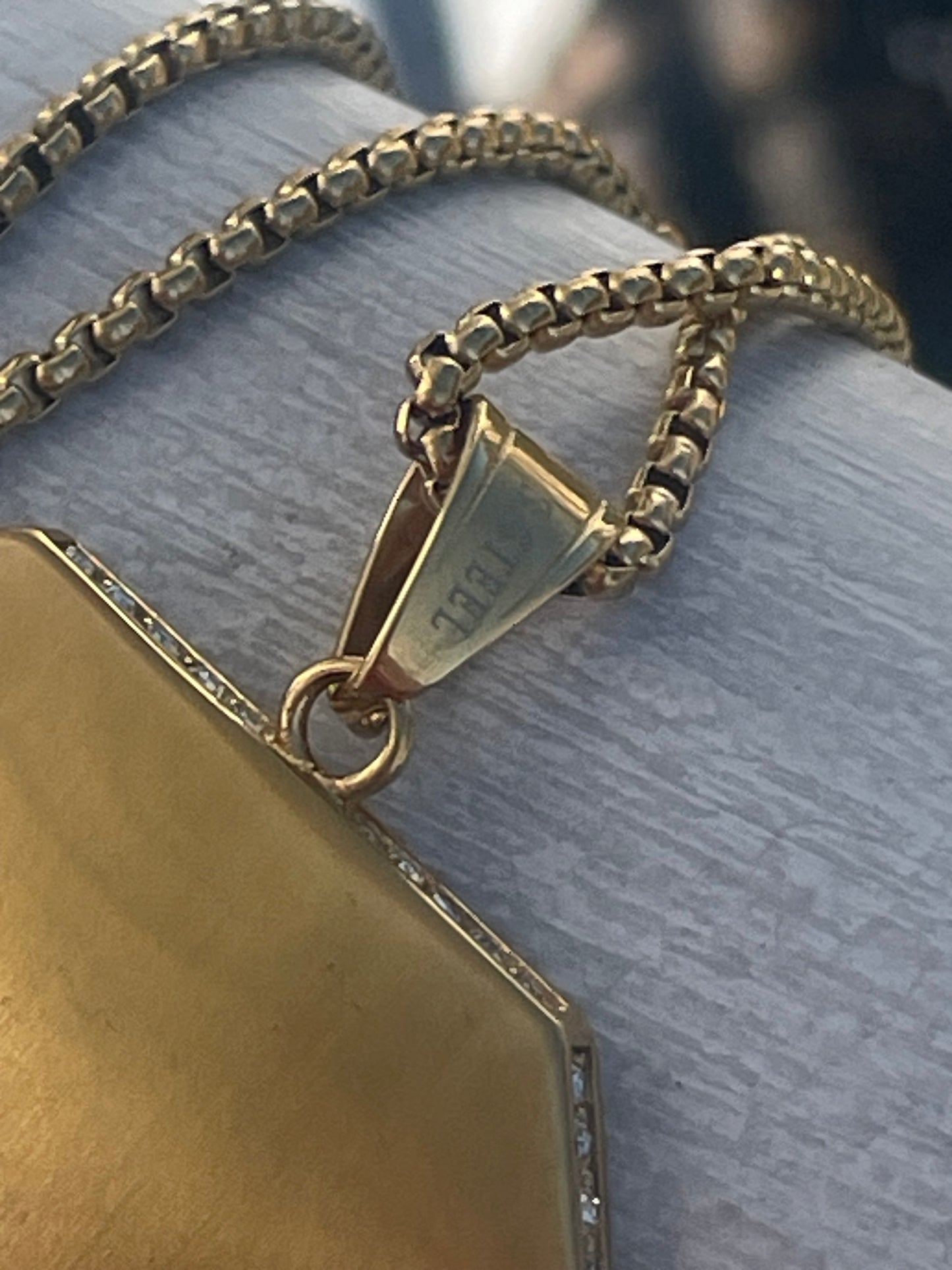 Stainless Steel Gold Color Sparkling Superman Logo Necklace