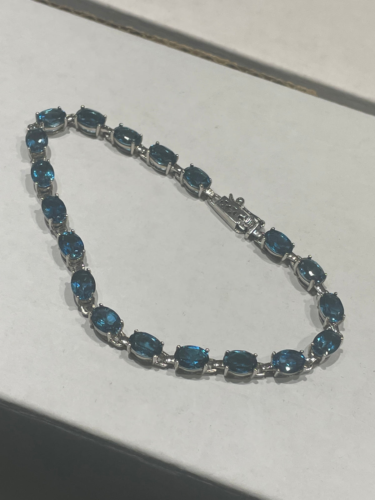 925 Sterling Silver Natural London Blue Topaz Tennis Bracelet