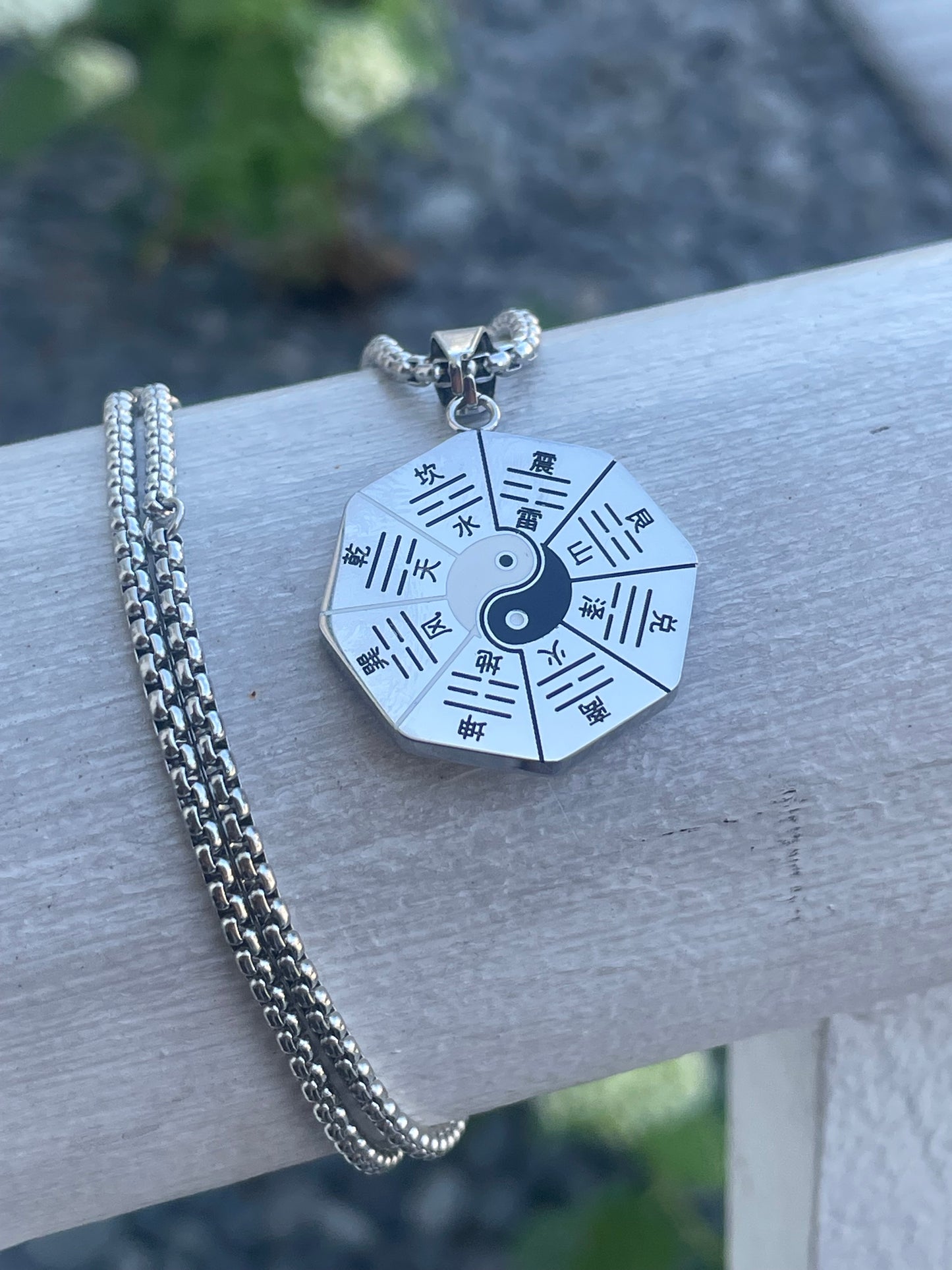 Stainless Steel Yin Yang Disc Necklace