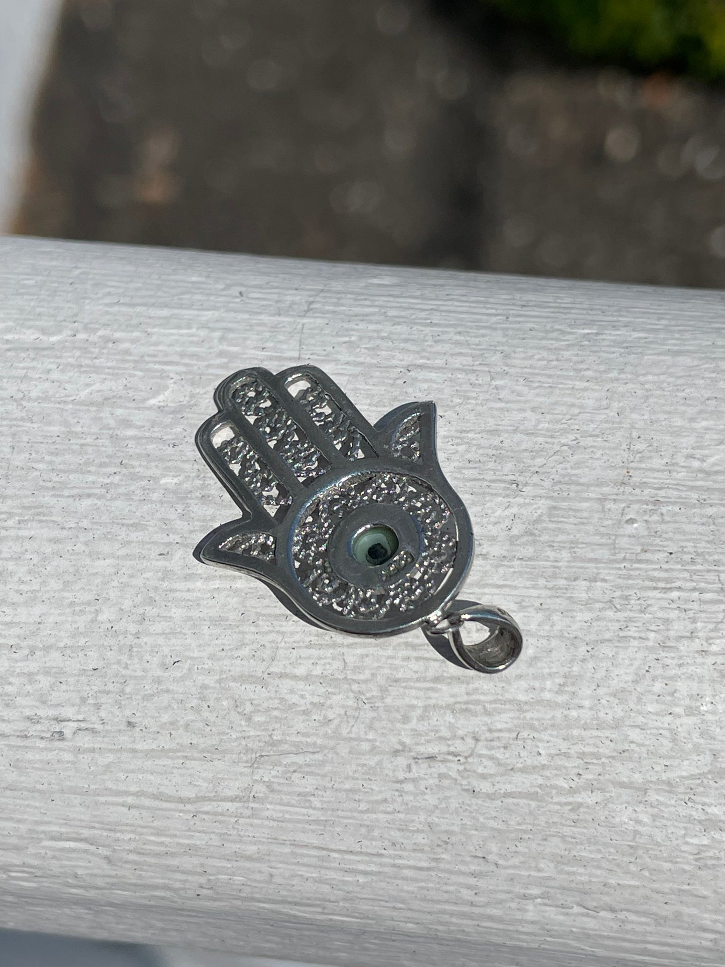 925 Sterling Silver Filigree Hamsa Evil Eye Pendant