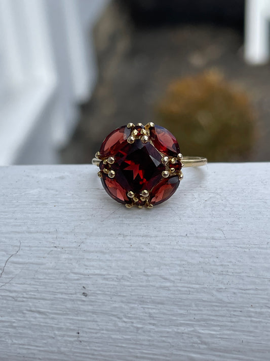 925 Sterling Silver Vermeil Natural Garnet Cluster Ring Size 8