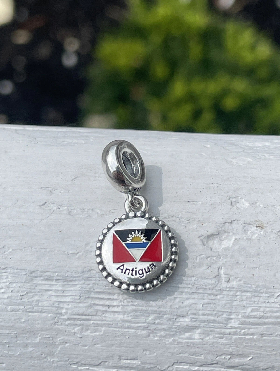 Rare PANDORA Country Of Antigua & Barbuda EXCLUSIVE Flag Enamel Dangle CHARM