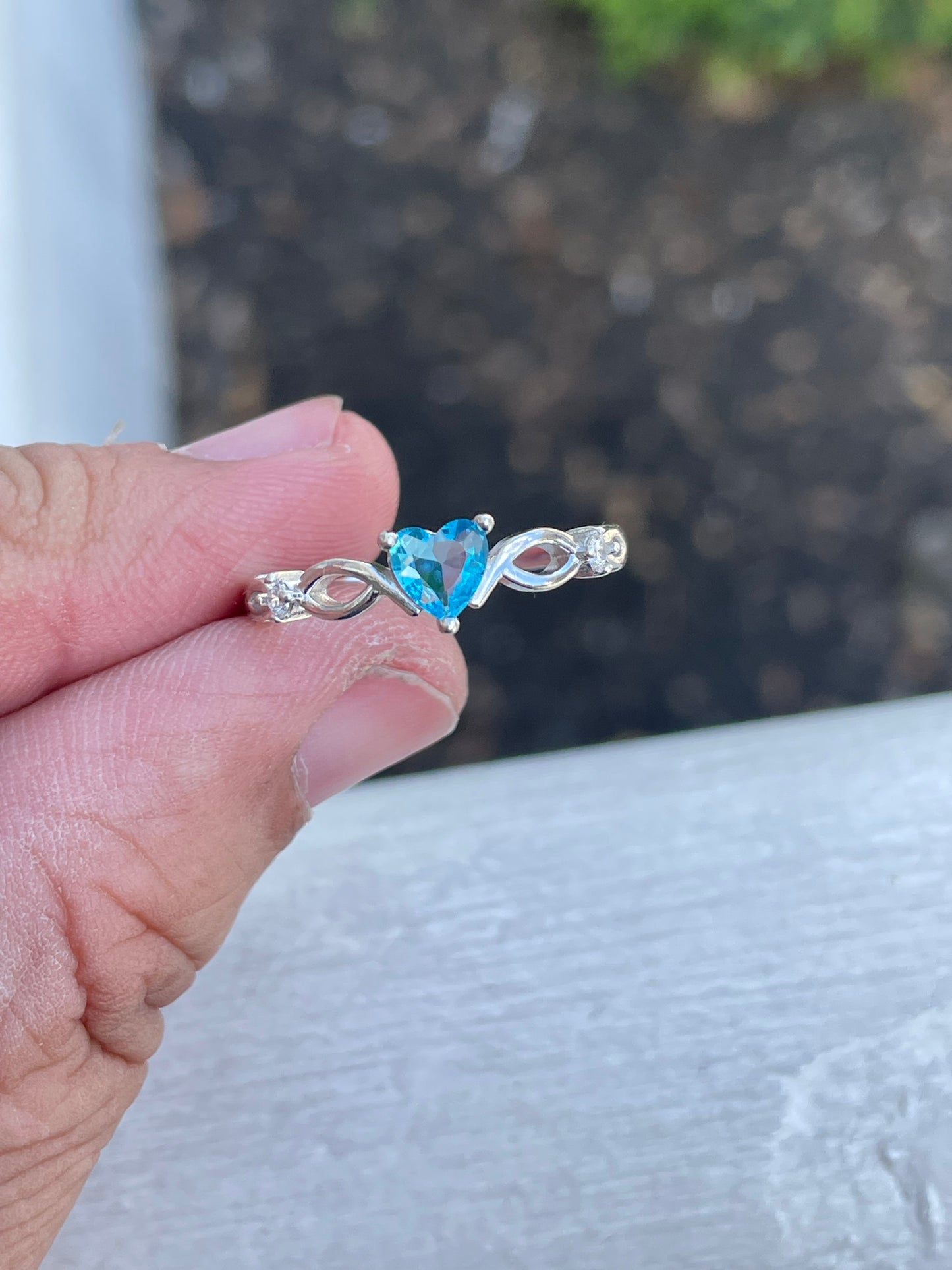 925 Sterling Silver Infinity Blue Topaz Heart Ring Size 9