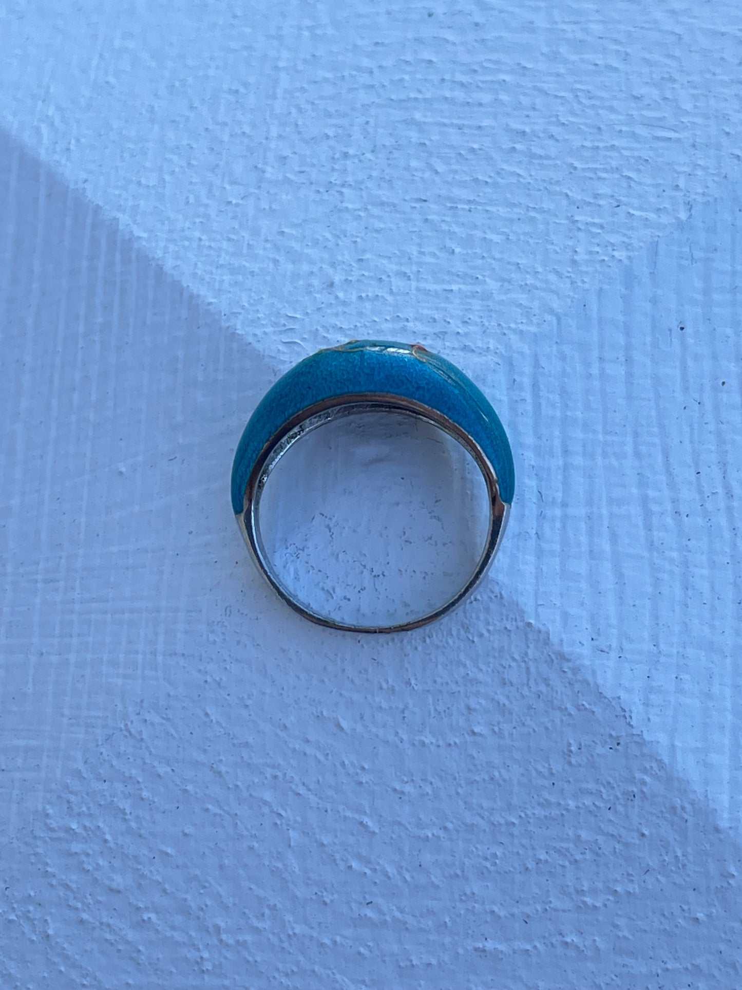 925 Sterling Silver Made in Norway Teal Blue Enamel Dome Ring Size 5