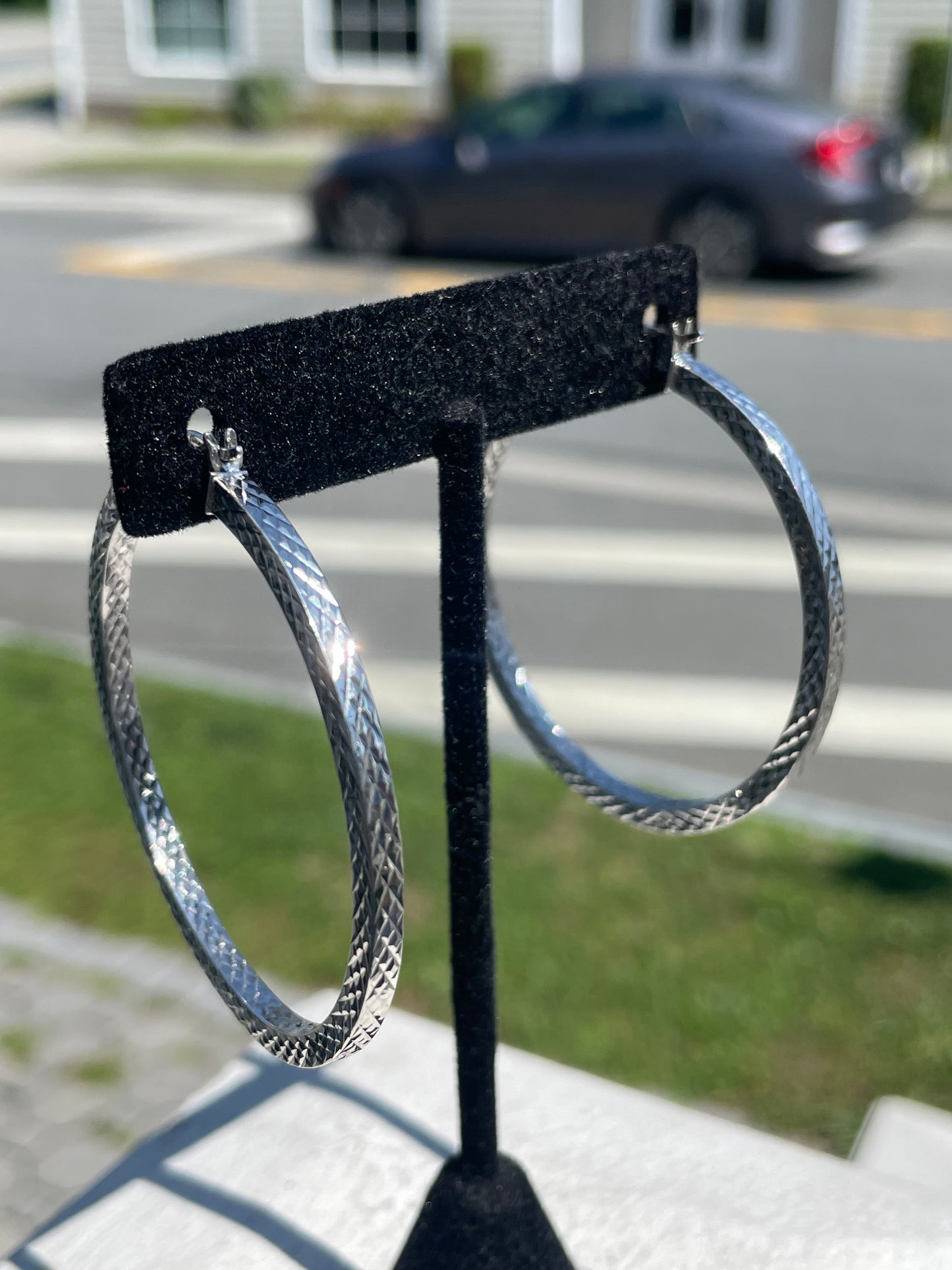 925 Sterling Silver Prism Cut Large Hoop Earrings
