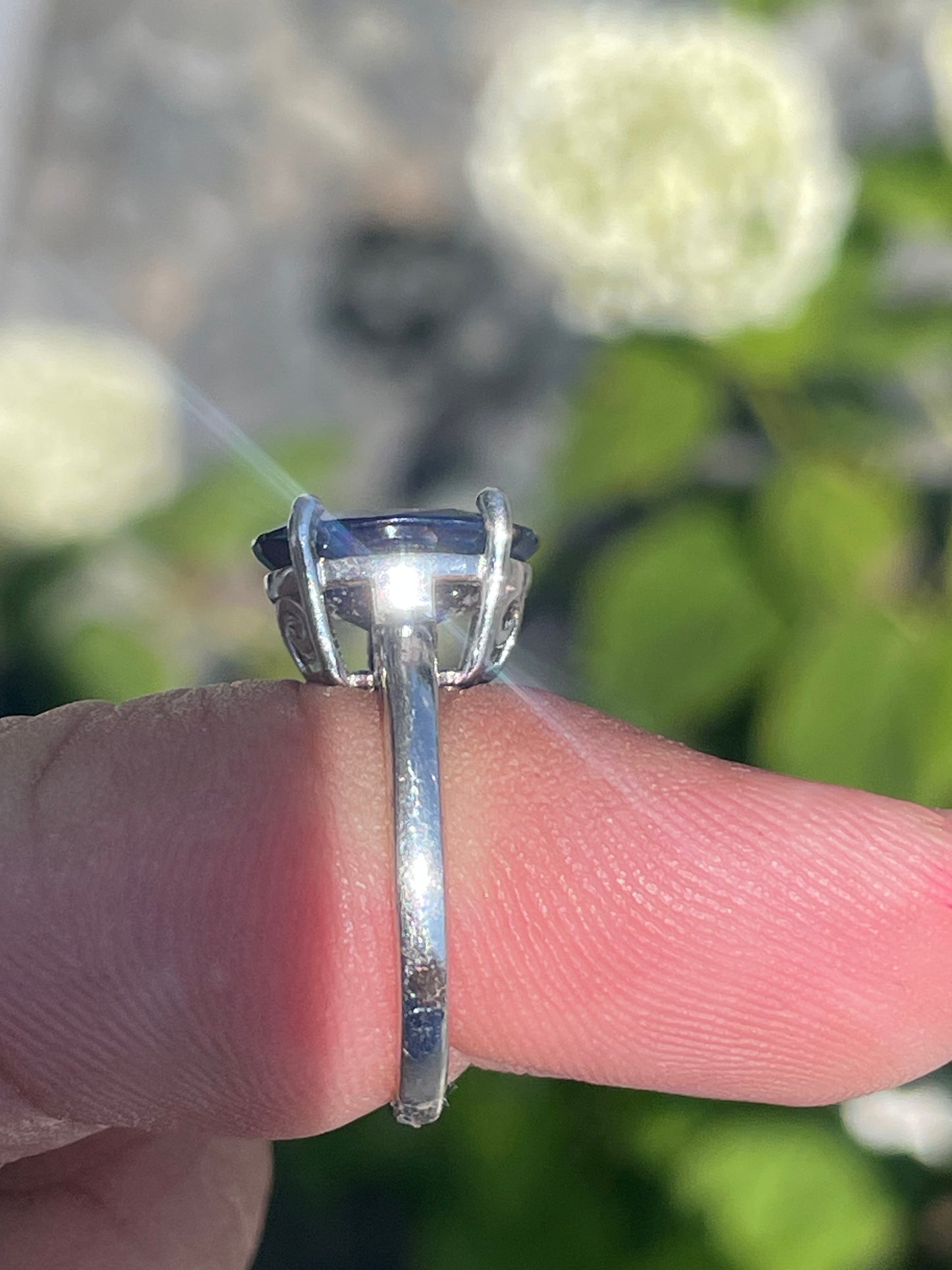 925 Sterling Silver Large Natural Sapphire Solitaire Ring Size 6