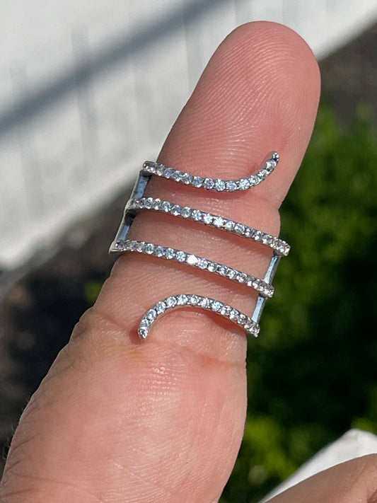 925 Sterling Silver Sparkling Cz Snake Ring Size 8