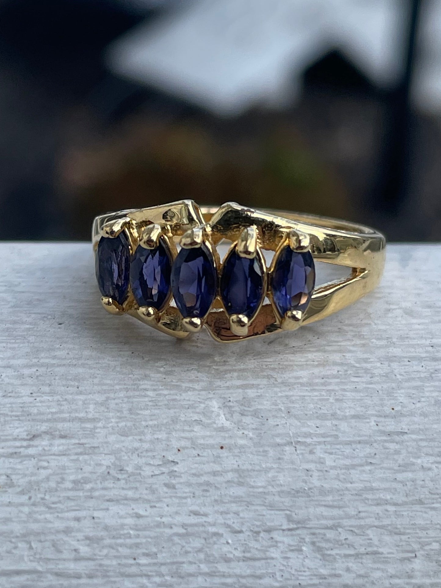 Sterling Silver Vermeil Marquis Tanzanite Stone Bridge Style Ring Size 9