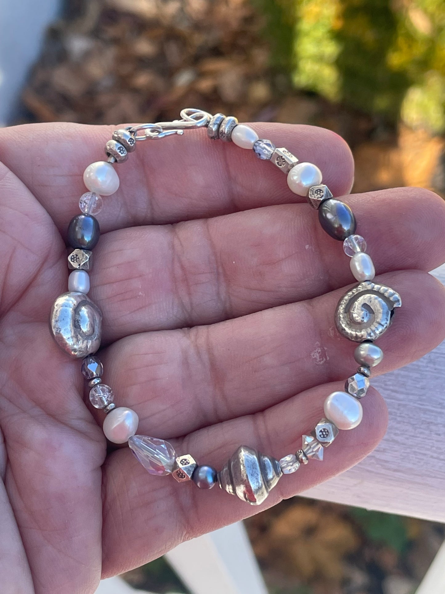 925 Sterling Silver Nautical Beaded Bracelet 7.5”