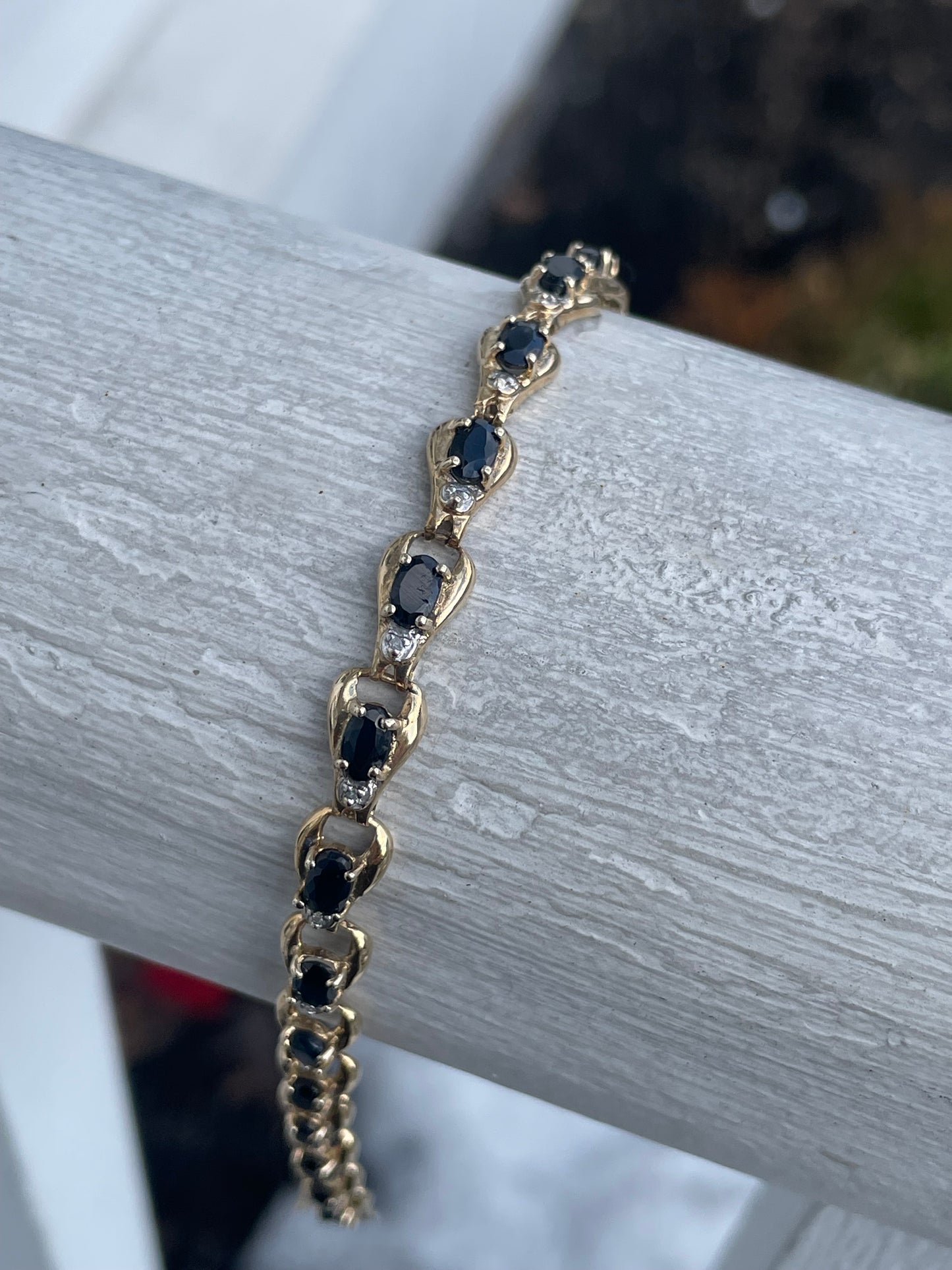 10k Gold Natural Sapphire & Diamond Tennis Bracelet 7.5”