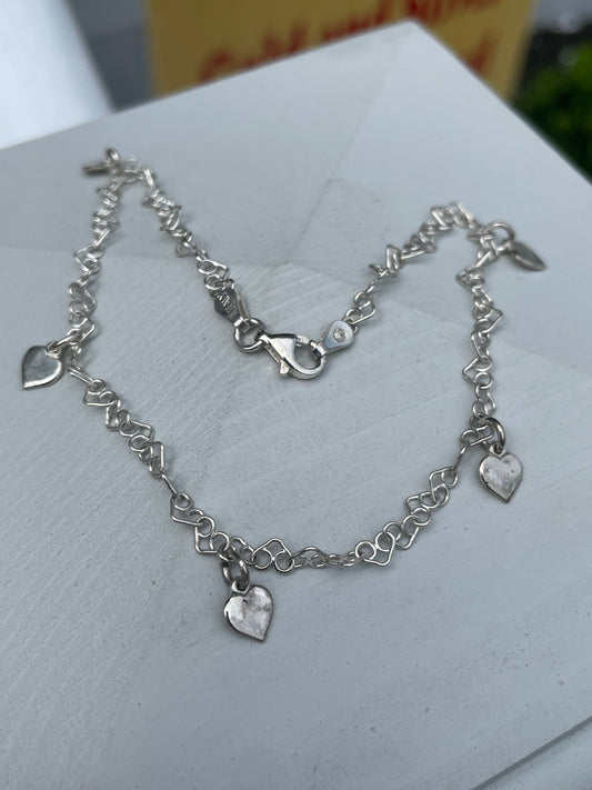 925 Sterling Silver Sweet Sentiments Twist Heart Anklet