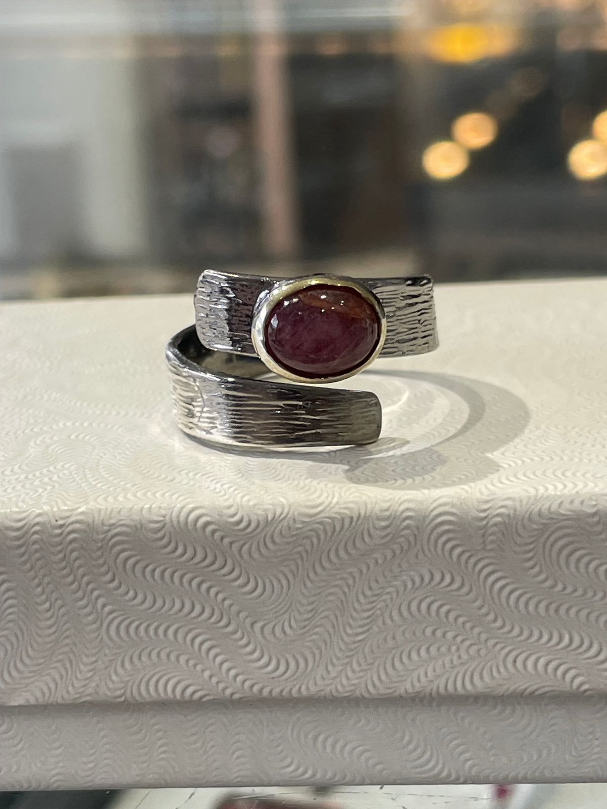 925 Oxidized Sterling Silver Natural Ruby Wrap Around Ring Open Size