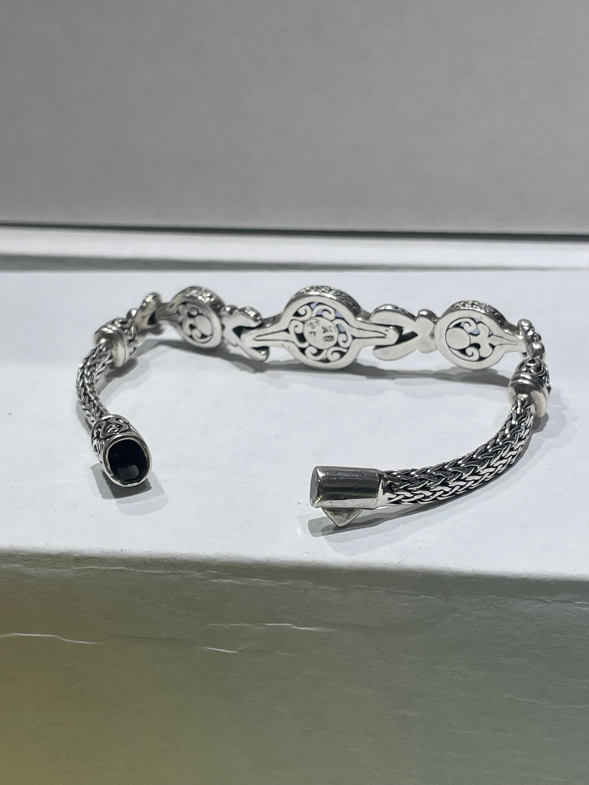 Designer David Schorr (DS) 925 Sterling Silver & 18k Gold Iolite Woven Bracelet