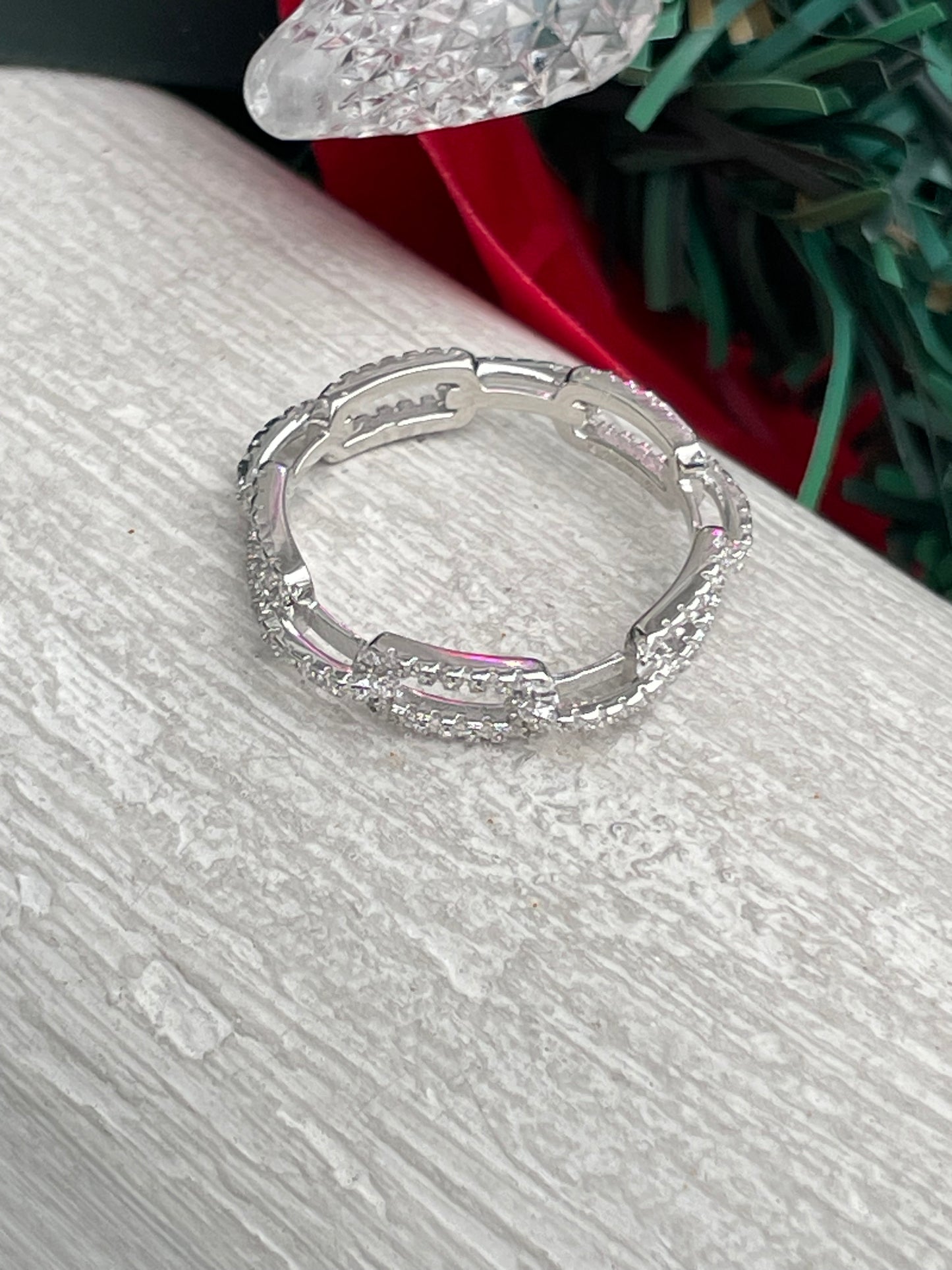 925 Sterling Silver Chainlink Cz Eternity Band Ring Size 8.5