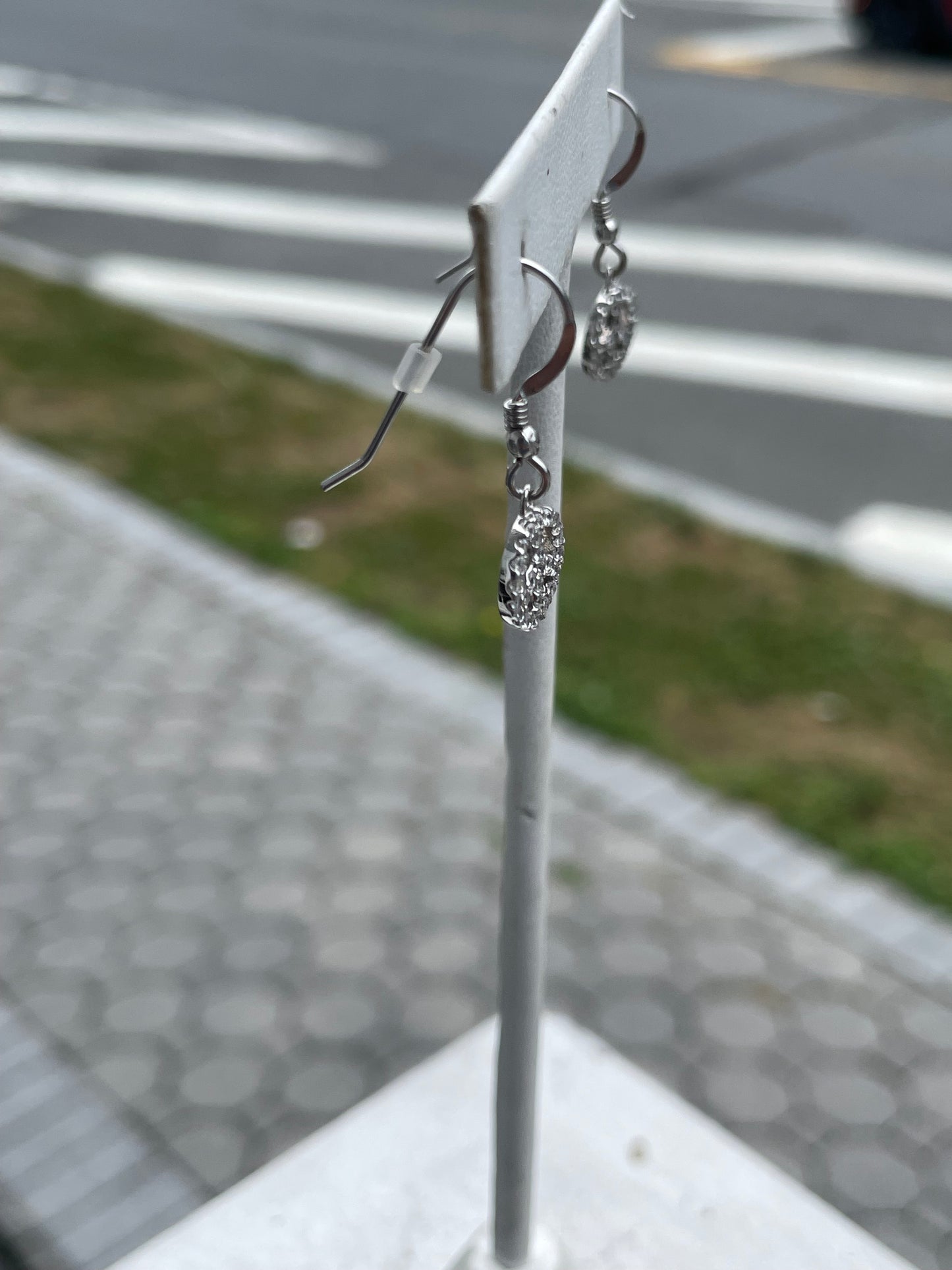 925 Sterling Silver Sparkling Peace Sign dangle Earrings