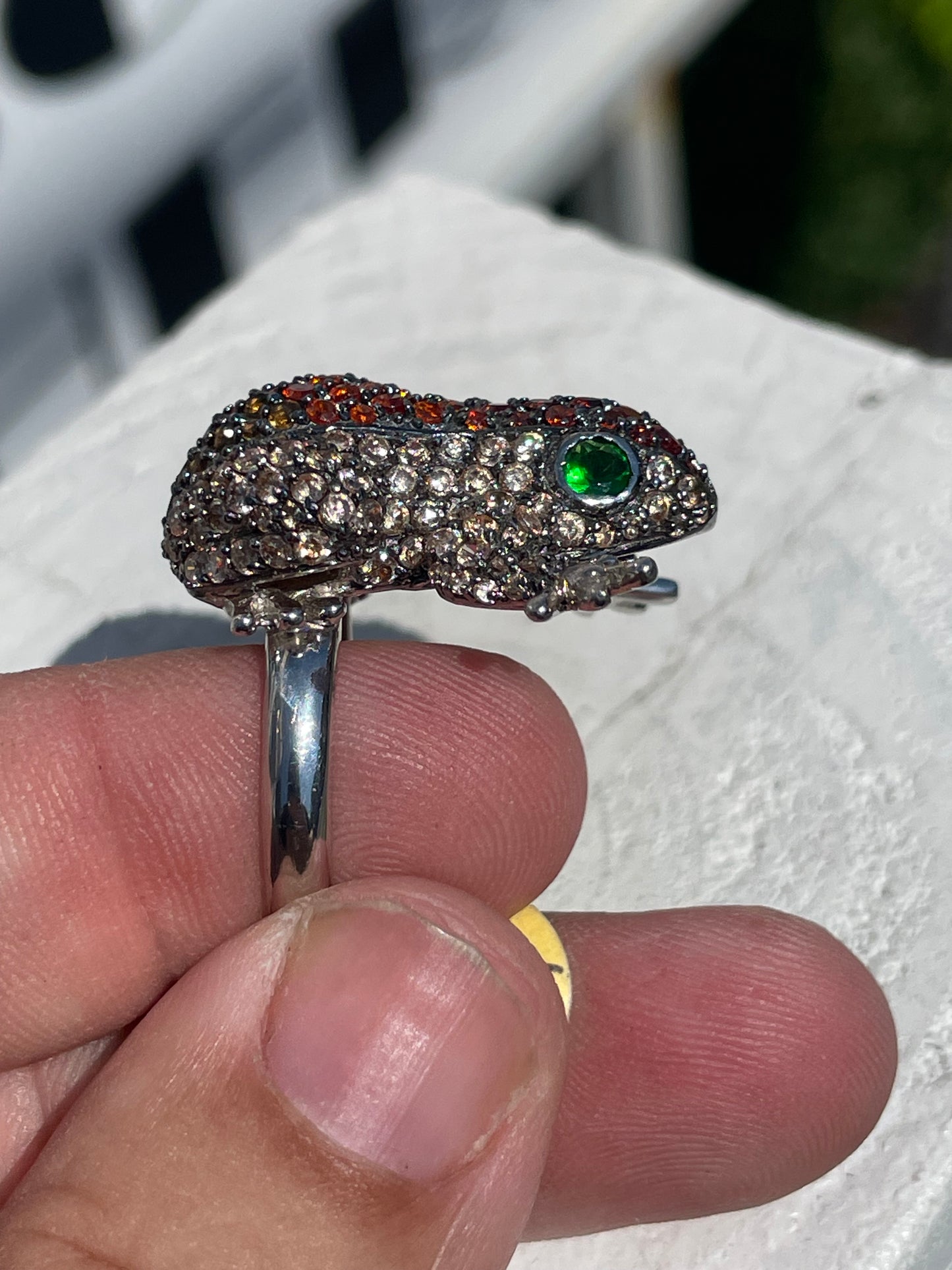 925 Sterling Silver Multi Color Stone Frog Cluster Ring