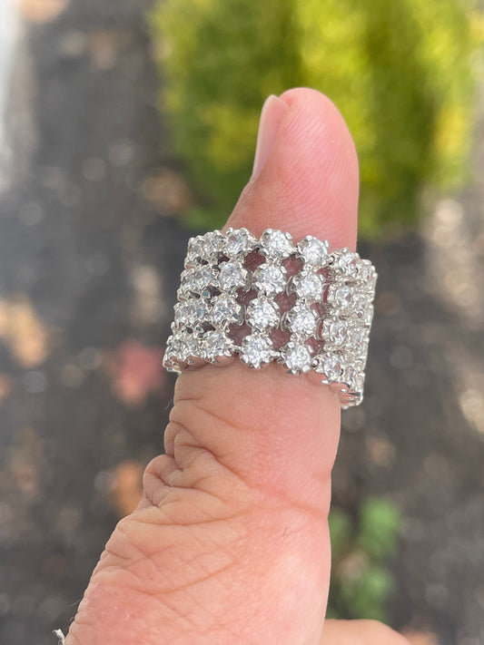 925 Sterling Silver 4 Row Cz Flex Band Eternity Ring Size 6.5