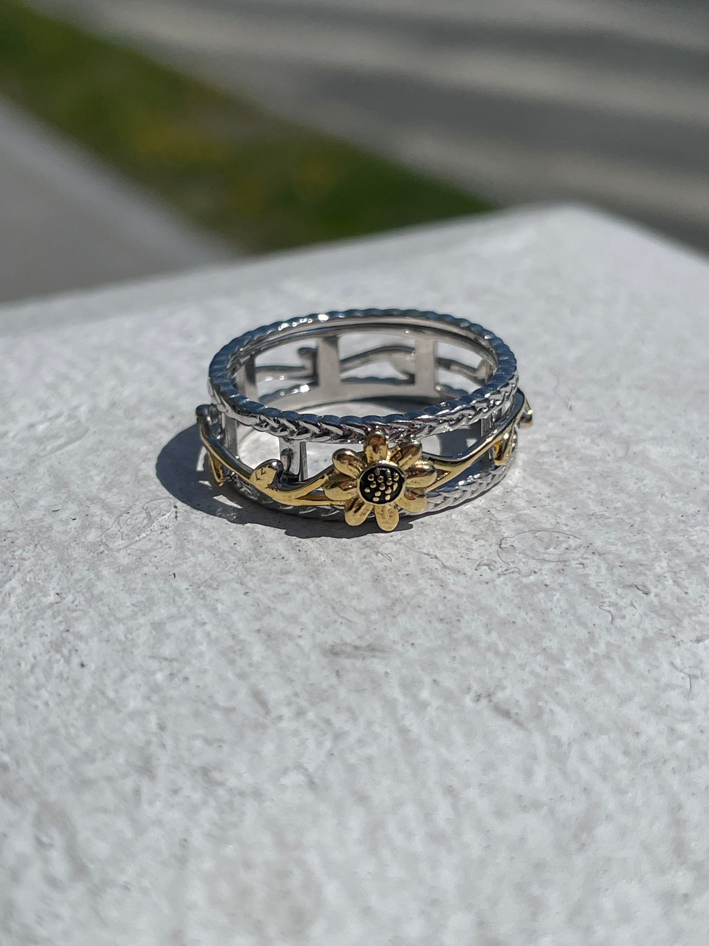 925 Sterling Silver Vermeil Sunflower Spinner Figit Band Ring Size 7