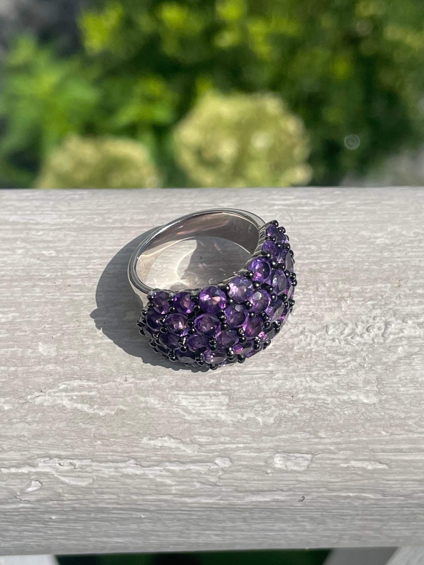 925 Sterling Silver Natural Amethyst Cluster Ring Size 7