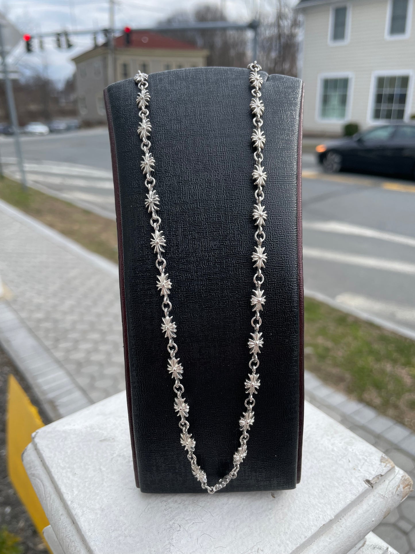 Chrome hearts designer 925 silver cross necklace 20”