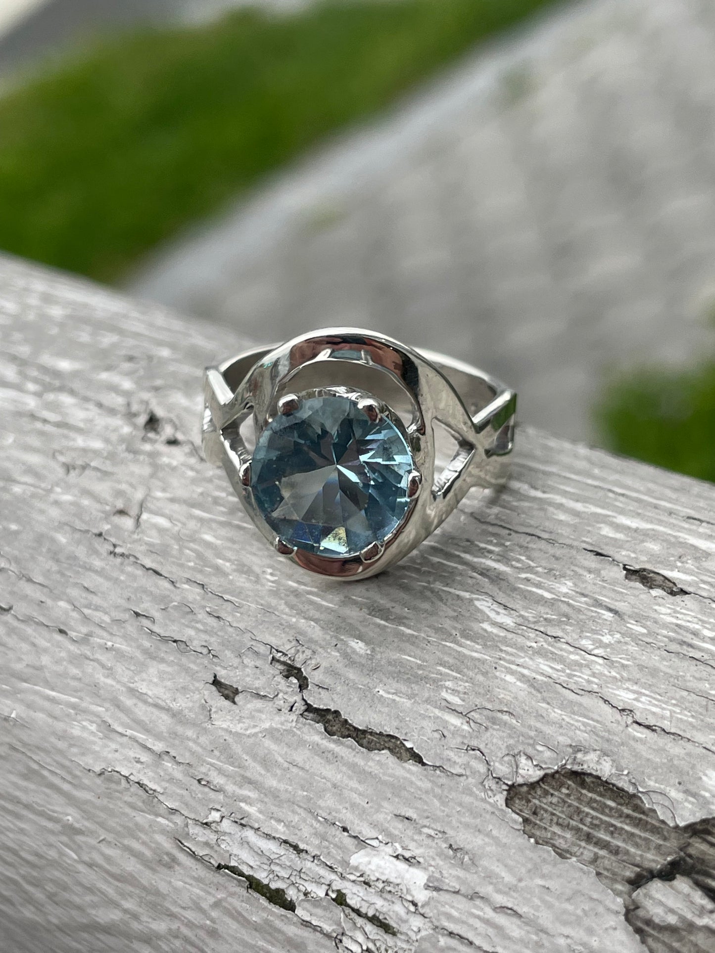 925 Sterling Silver Large Blue Topaz Statement Ring