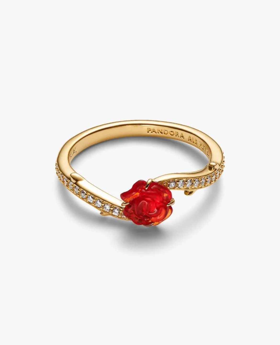 Pandora x Disney Beauty and the Beast Red Crystal Enchanted Rose Band Ring Size 6