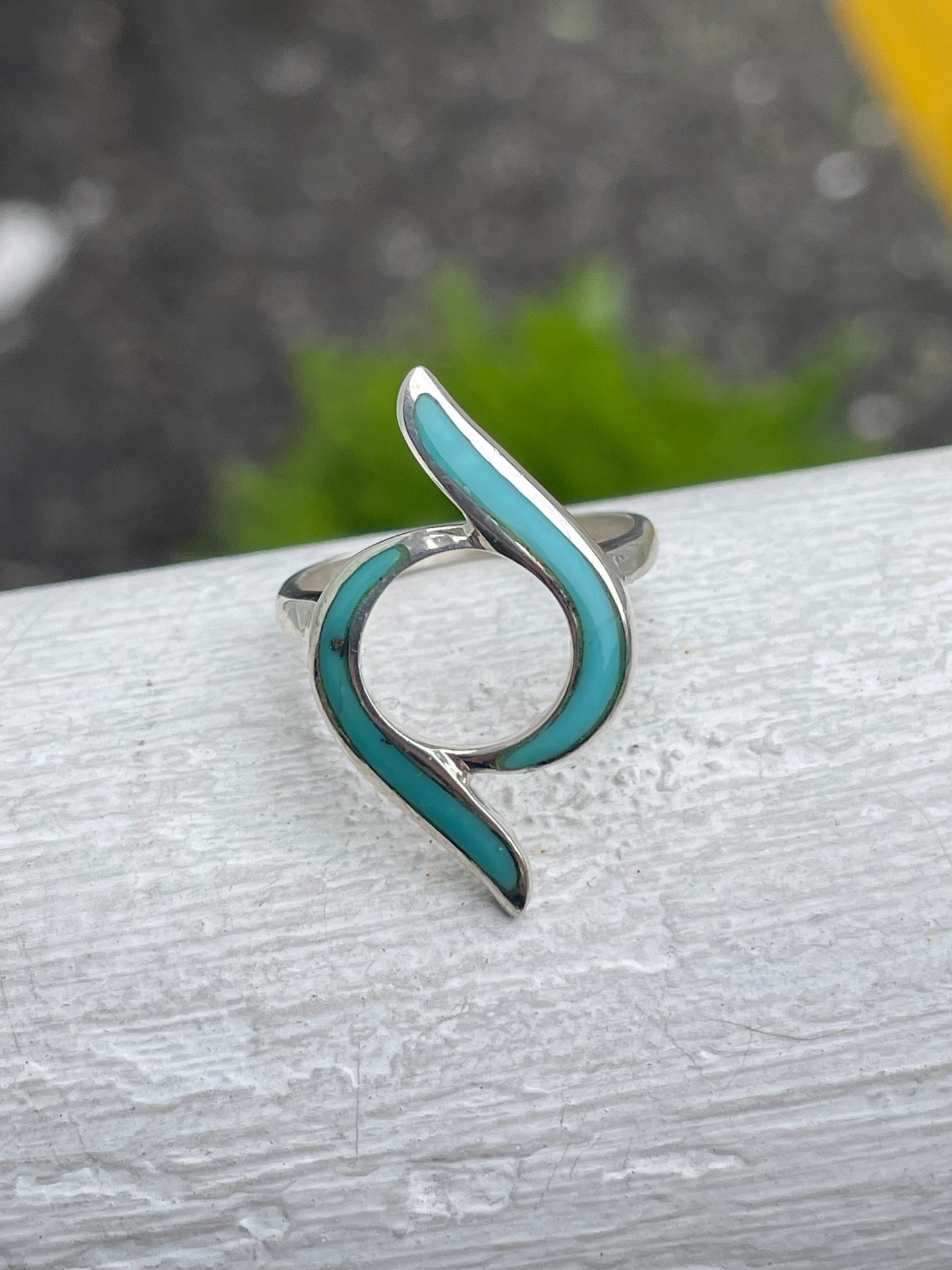925 Sterling Silver Open Swirl Turquoise Ring Size 8