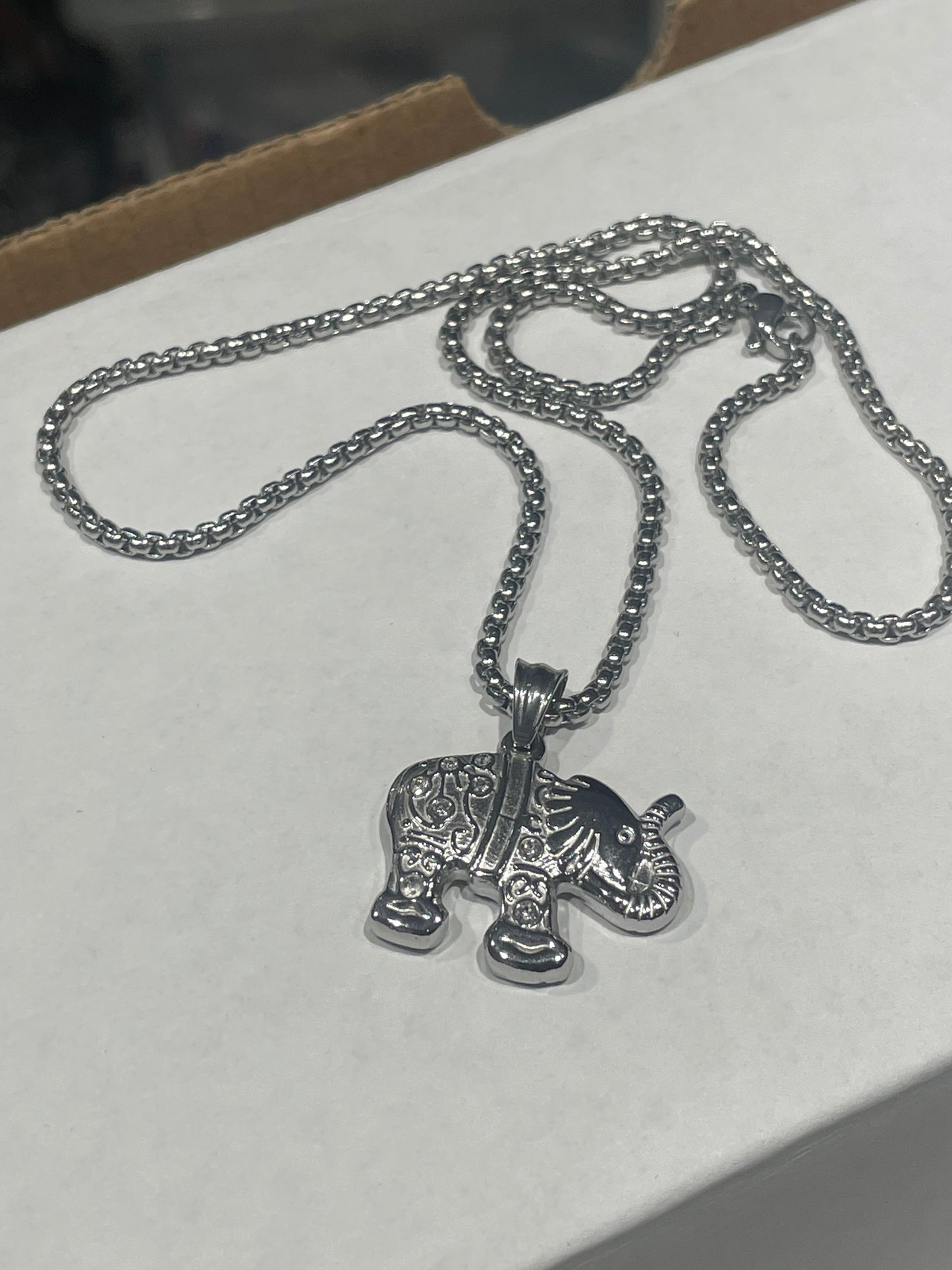 Stainless Steel Lucky Elephant Necklace 18”