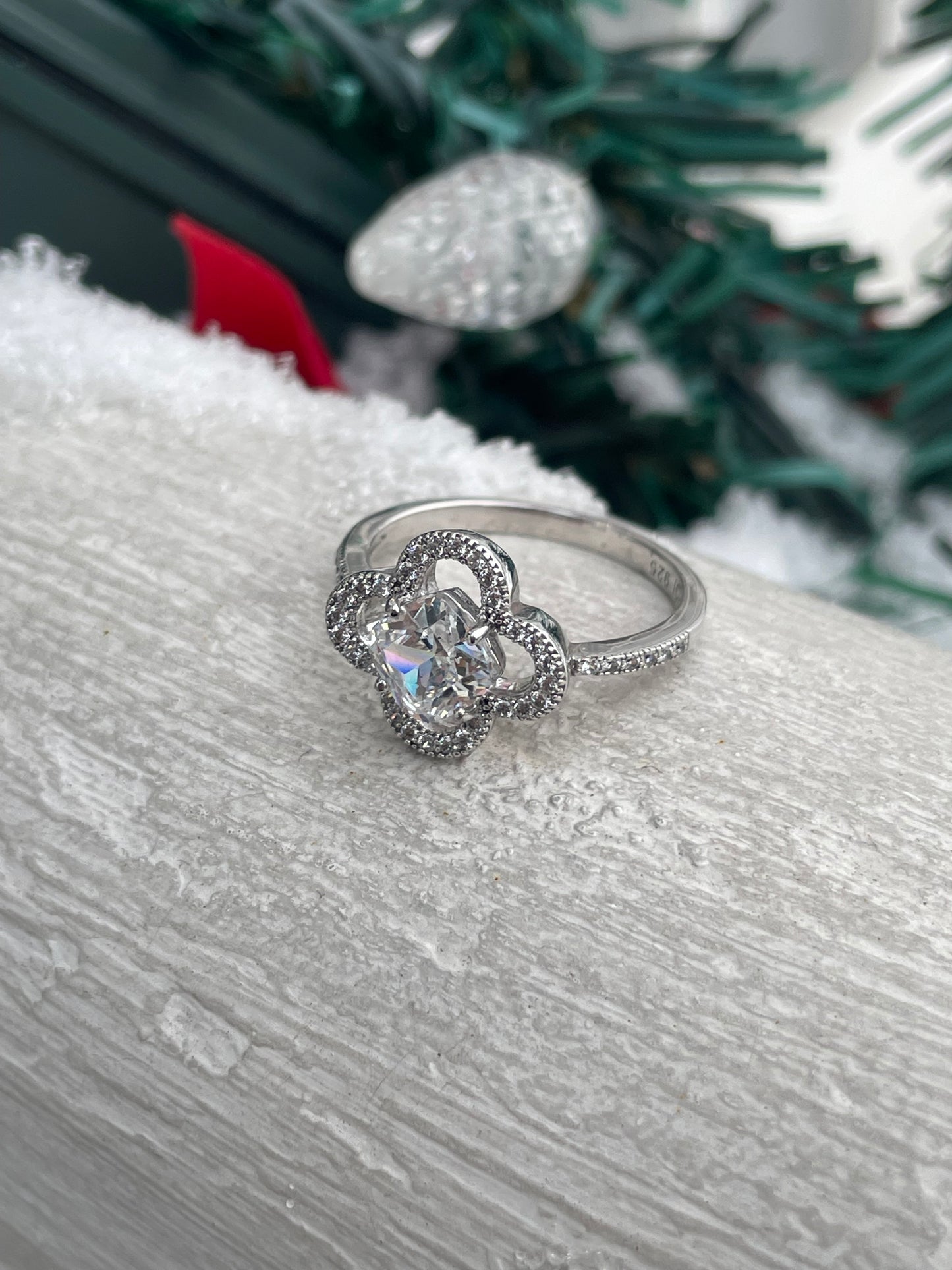 925 Sterling Silver Cz Quatrefoil Ring Size 7