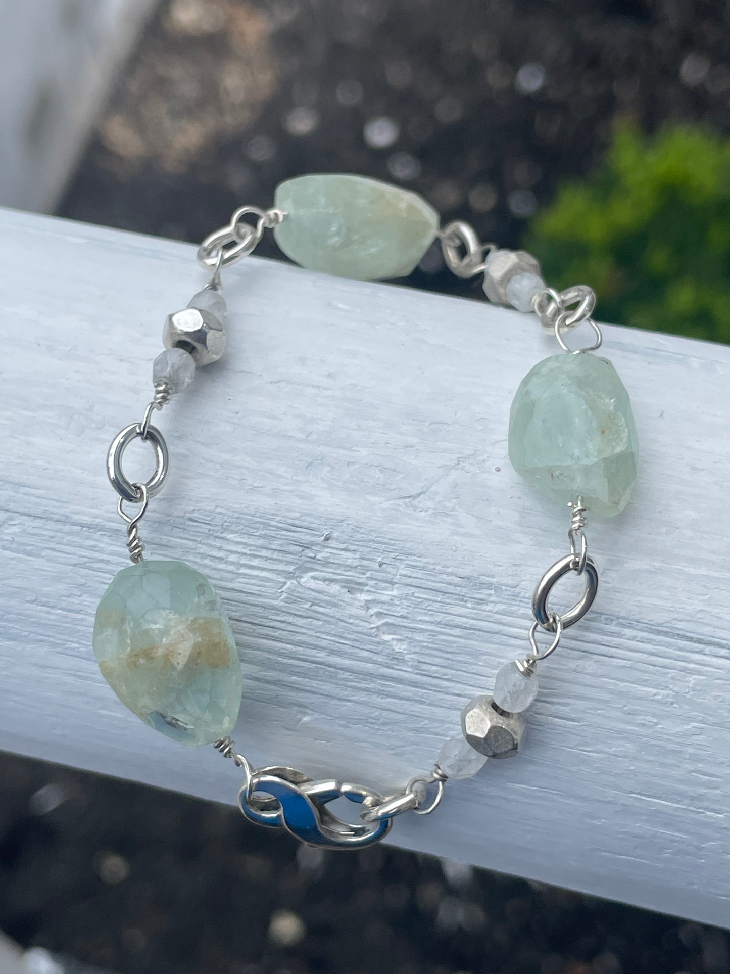 925 Sterling Silver Natural Uncut Jade Bracelet