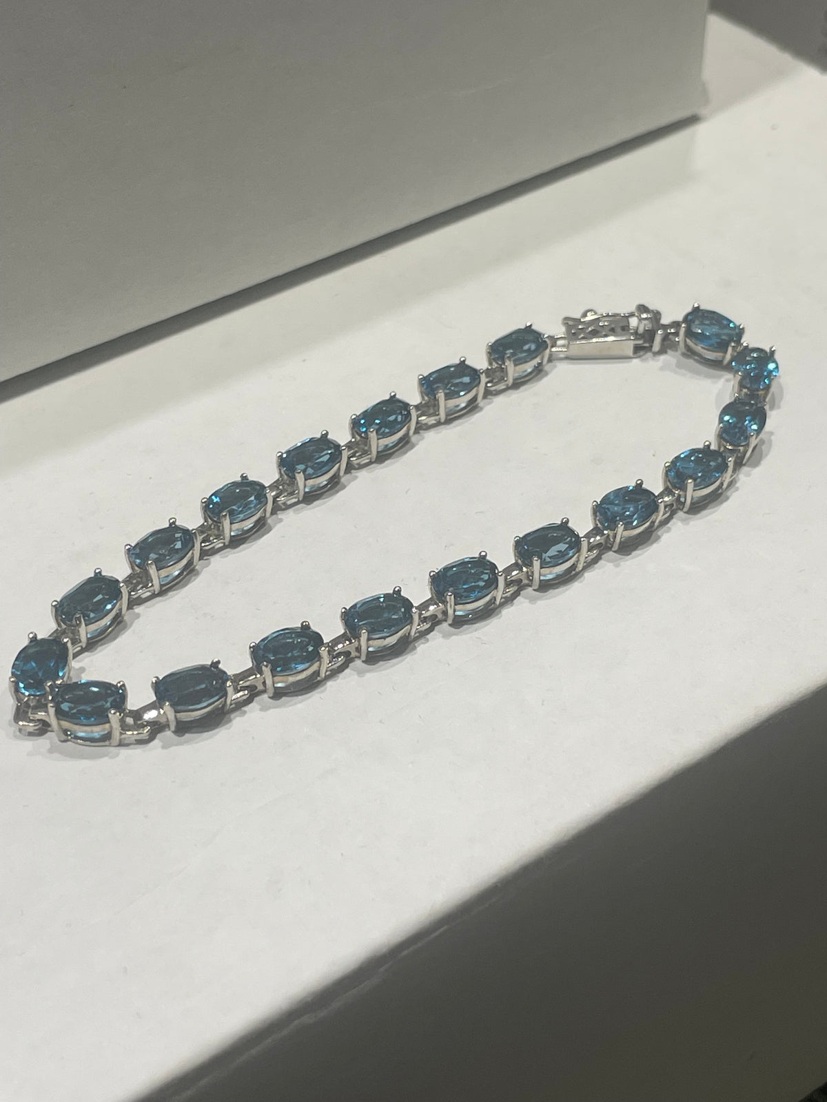 925 Sterling Silver Natural London Blue Topaz Tennis Bracelet
