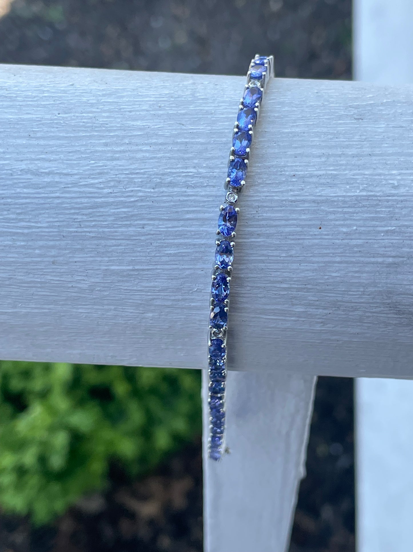 925 Silver Natural Tanzanite & Diamond Tennis Bracelet 7.5”