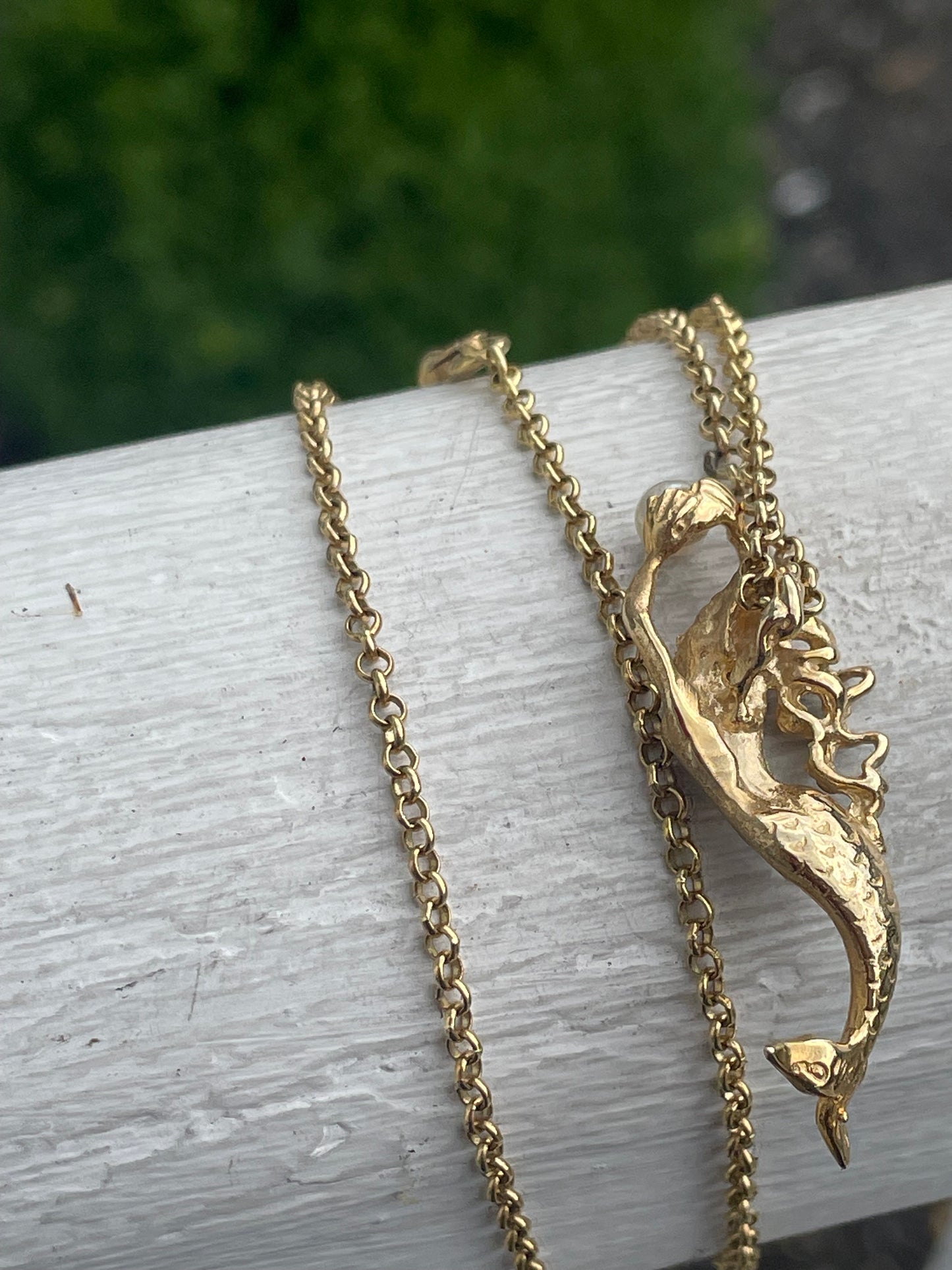 14k Solid Gold Handmade Freshwater Pearl Mermaid Necklace