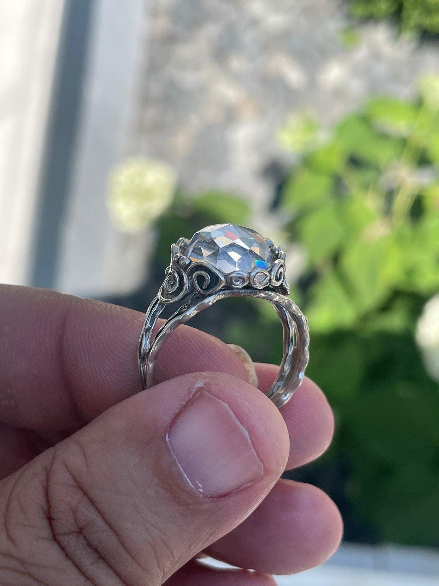 925 Sterling Silver Large Clear Quartz Crystal Ring Size 10