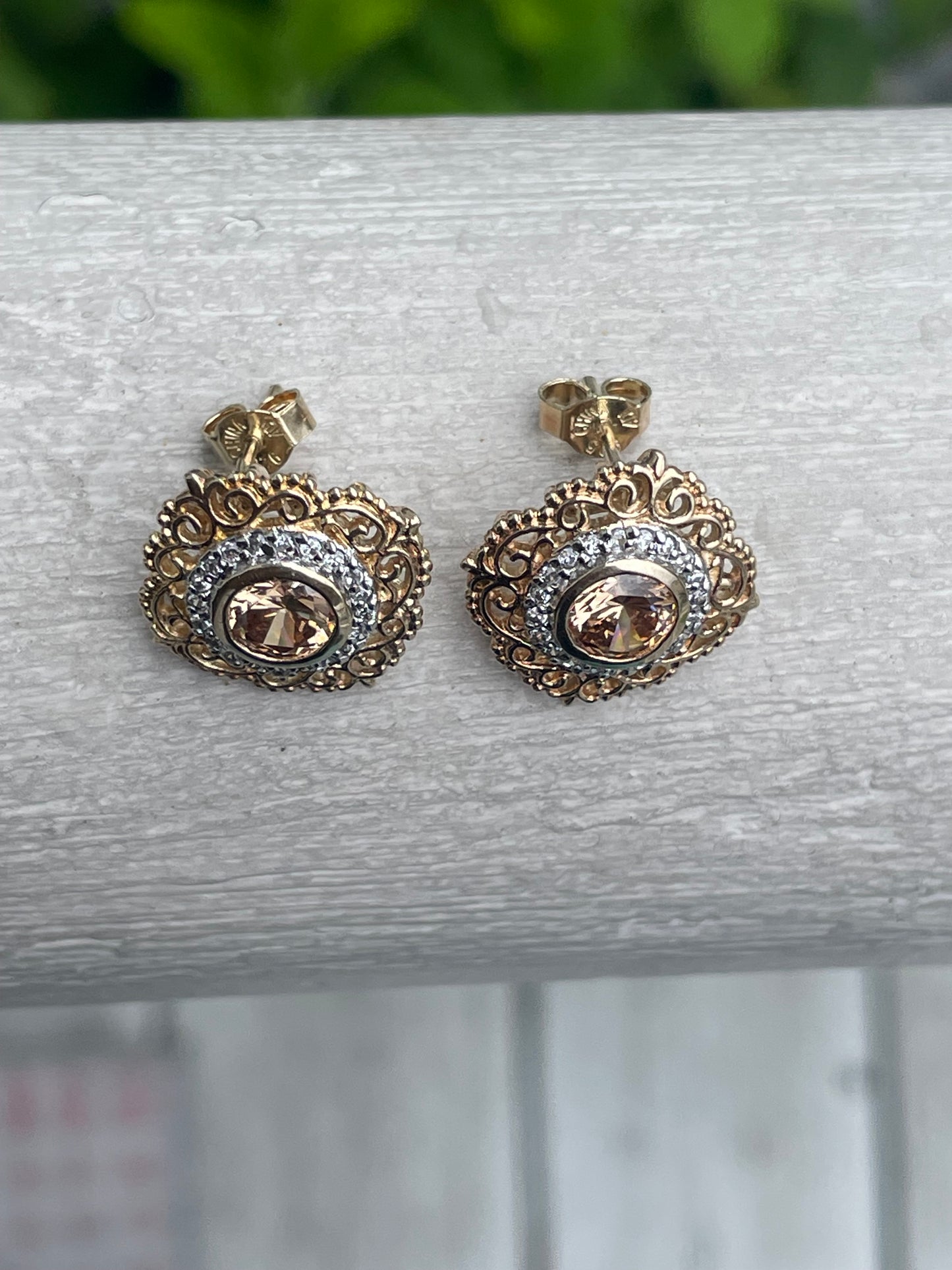 925 Sterling Silver Filigree Citrine Stud Earrings