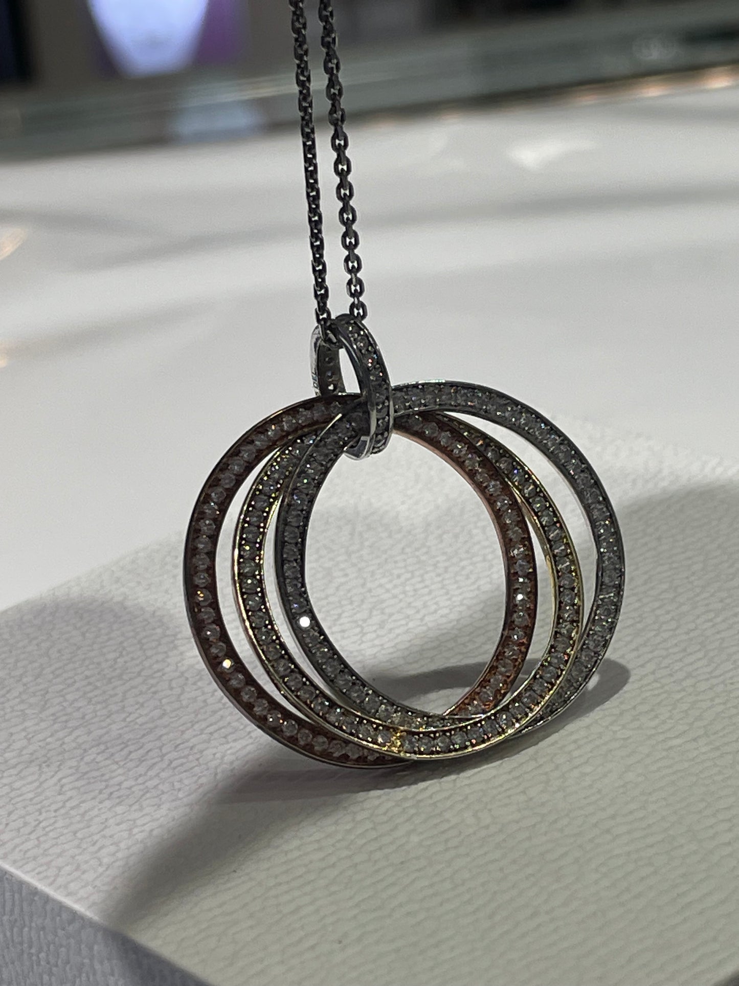 925 Sterling Silver Tri Color Triple Circle of Life Cz Necklace