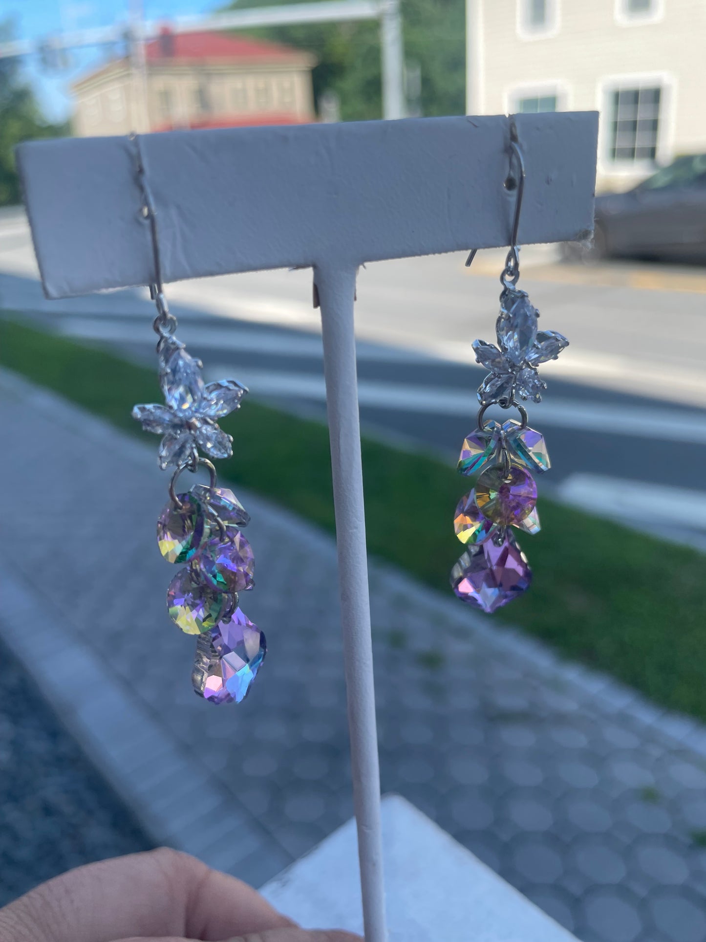 Silver Plated Mystic Crystal Chandelier Dangle Earrings