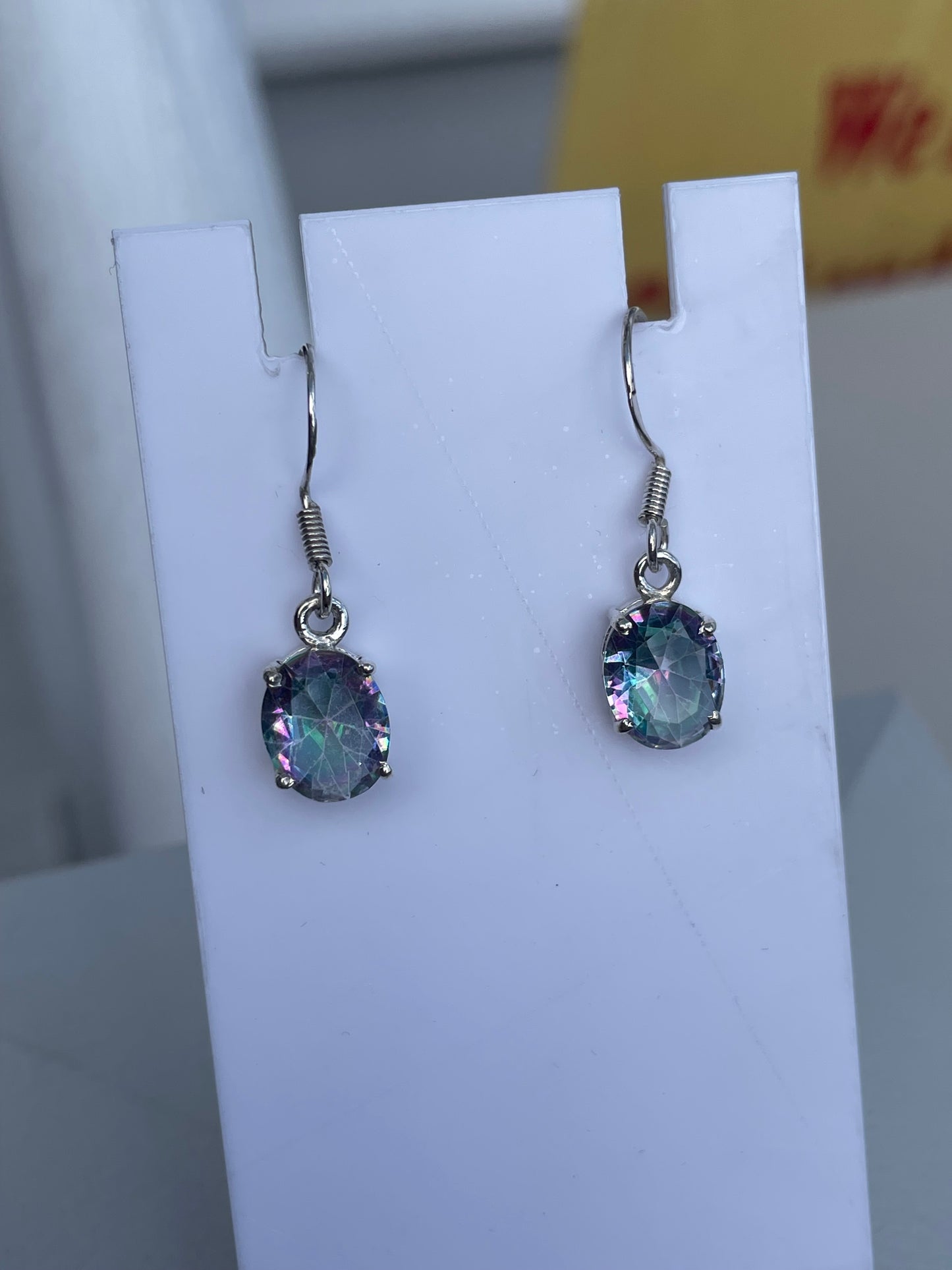 925 Sterling Silver Oval Mystic Topaz Drop Earrings