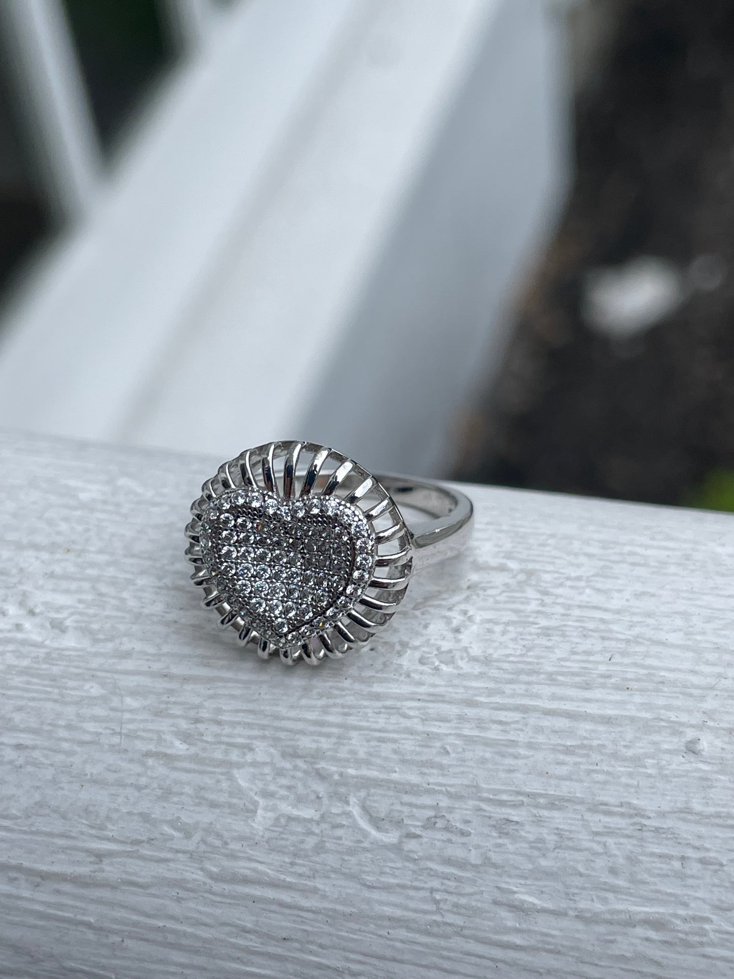 925 Sterling Silver “My Love Sparkles” Pavé Cz Heart Ring Size 6