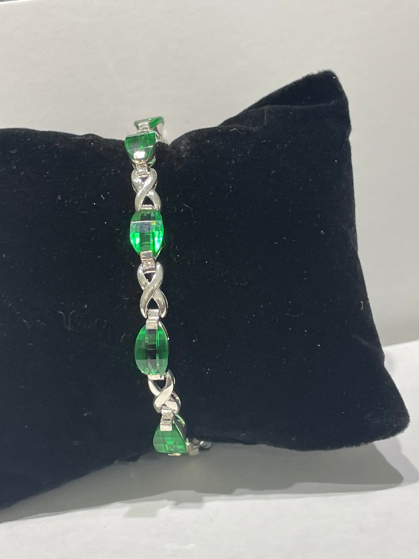 925 Sterling Silver Simulated Emerald Tennis Bracelet