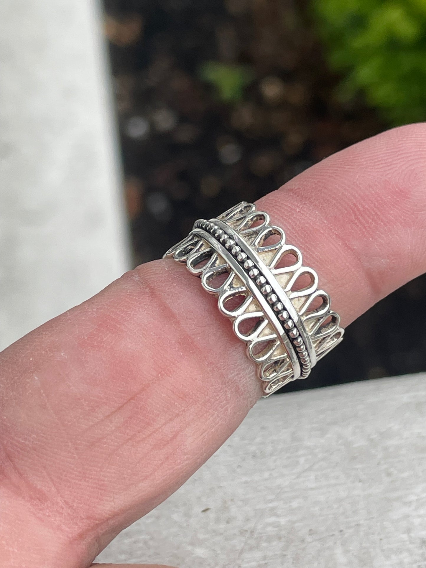 Designer Geo Art 925 Sterling Silver Beaded & Spiral Eternity Band Ring Size 8