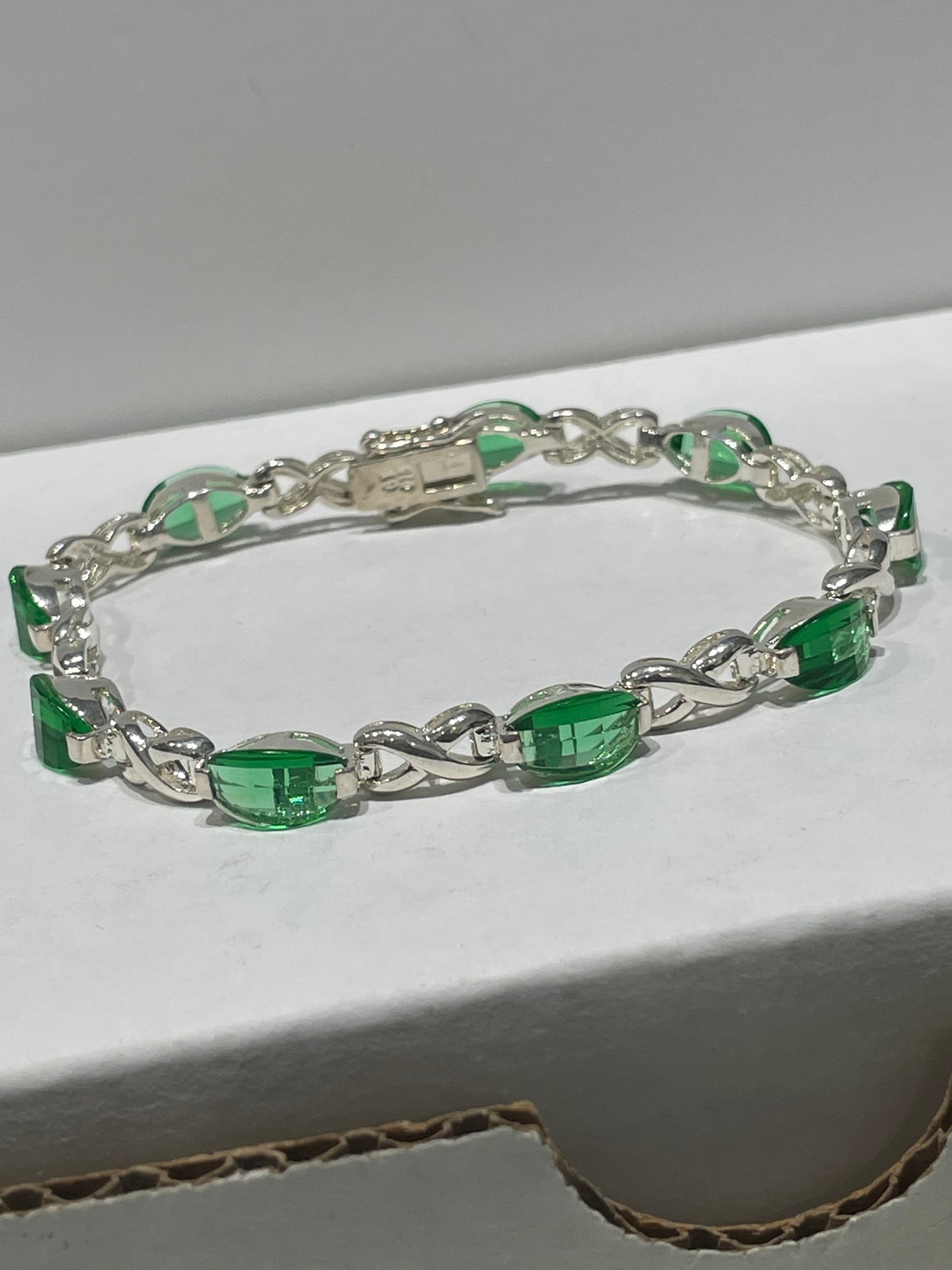 925 Sterling Silver Simulated Emerald Tennis Bracelet