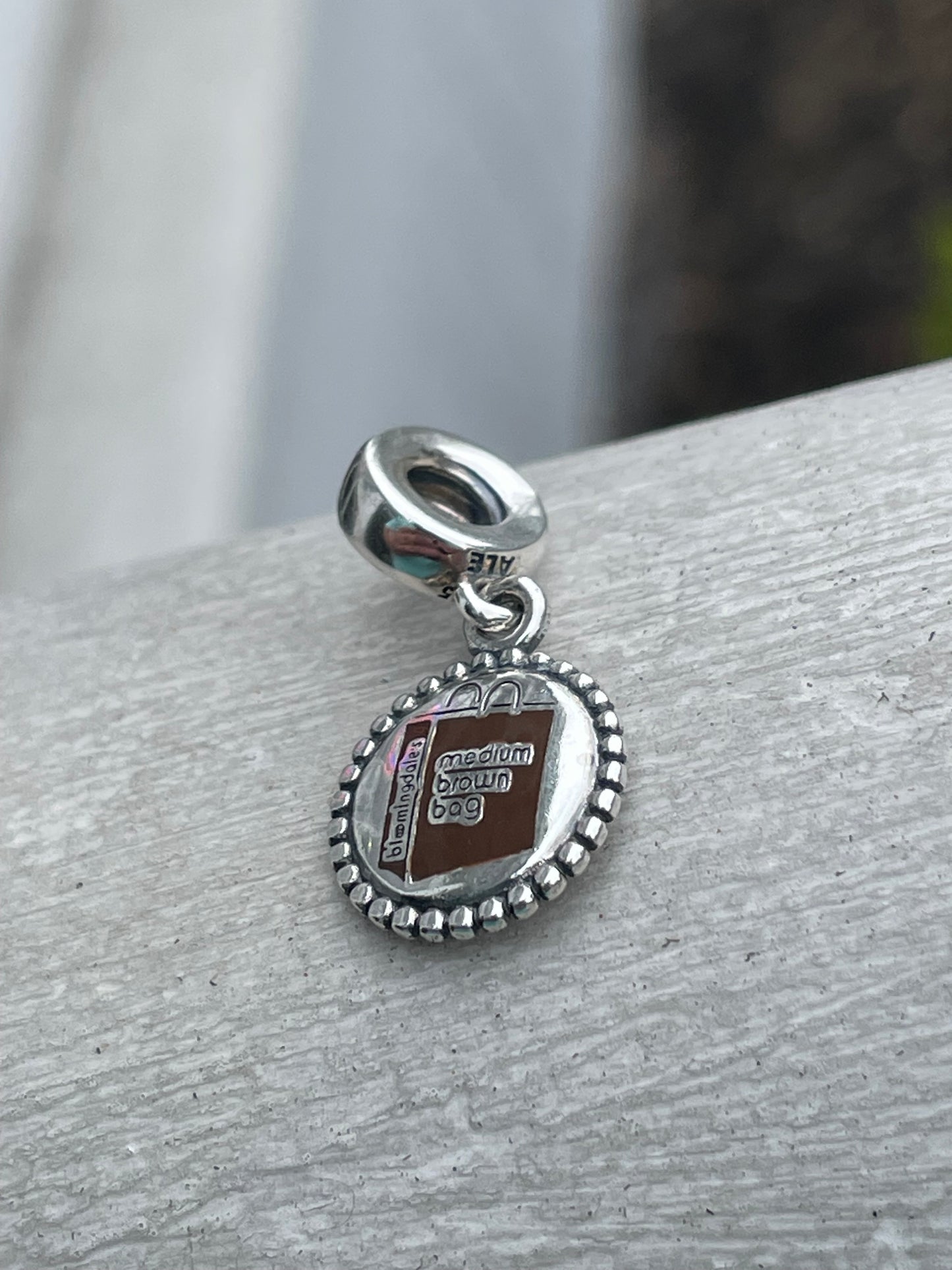 Pandora Bloomingdale’s Medium Brown Bag New York City Exclusive Dangle Travel Charm